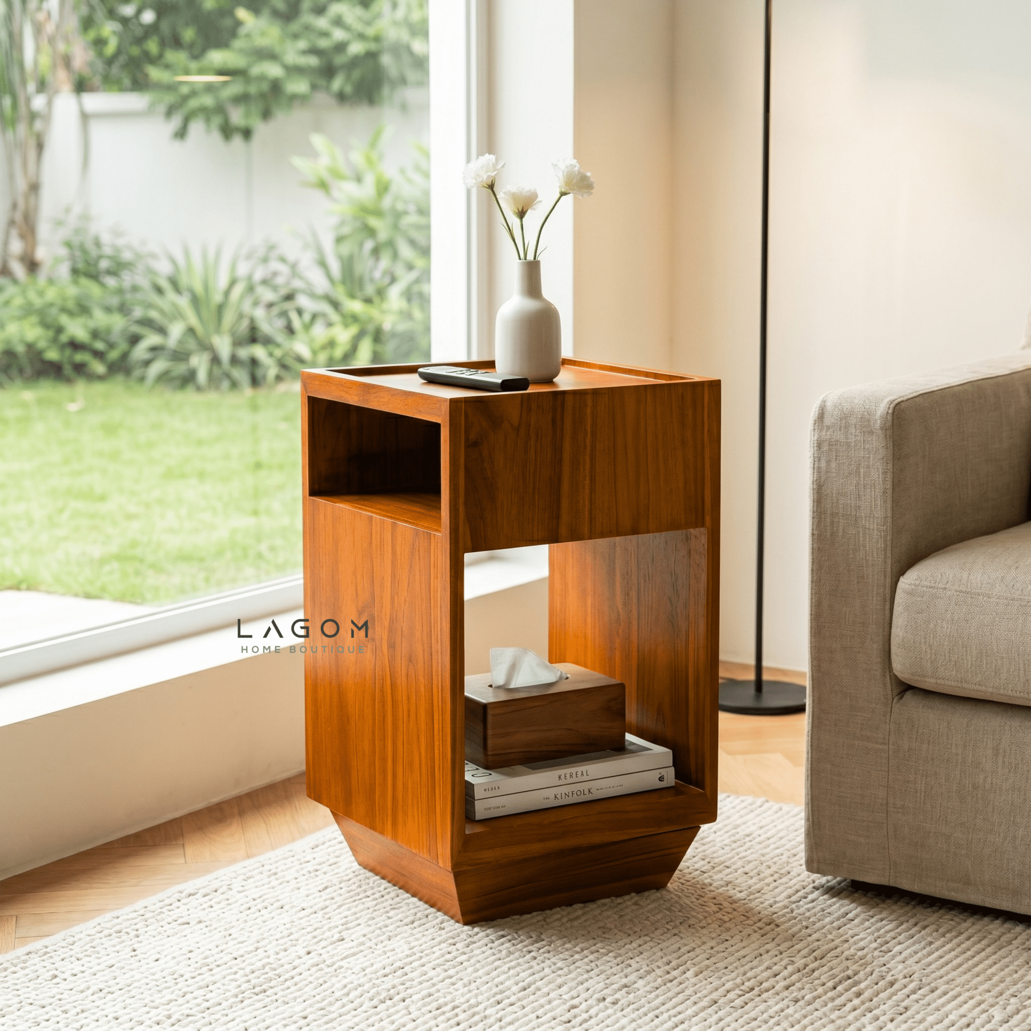360° Rotating Teak Side Table - Side Table - Lagom Home Boutique