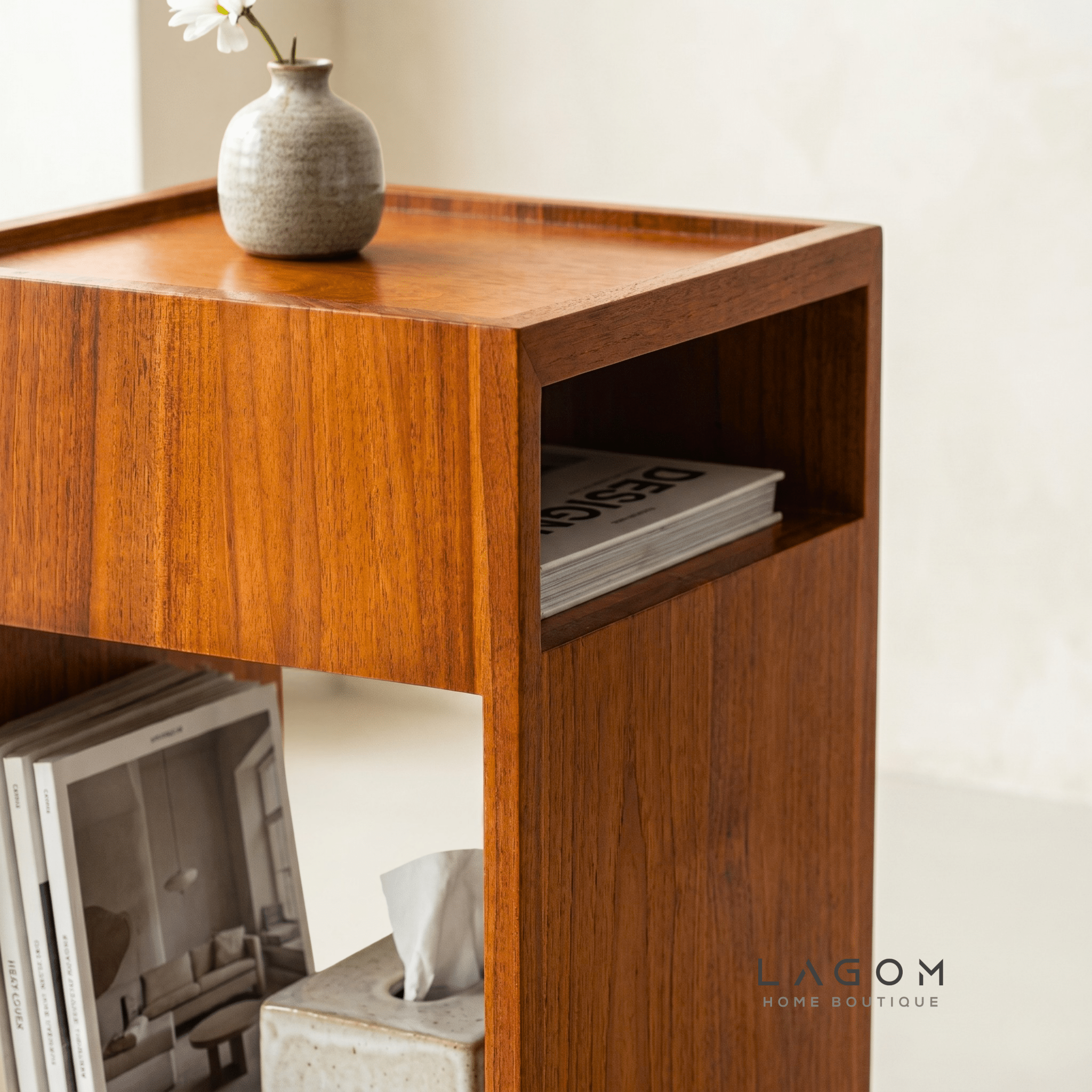 360° Rotating Teak Side Table - Side Table - Lagom Home Boutique
