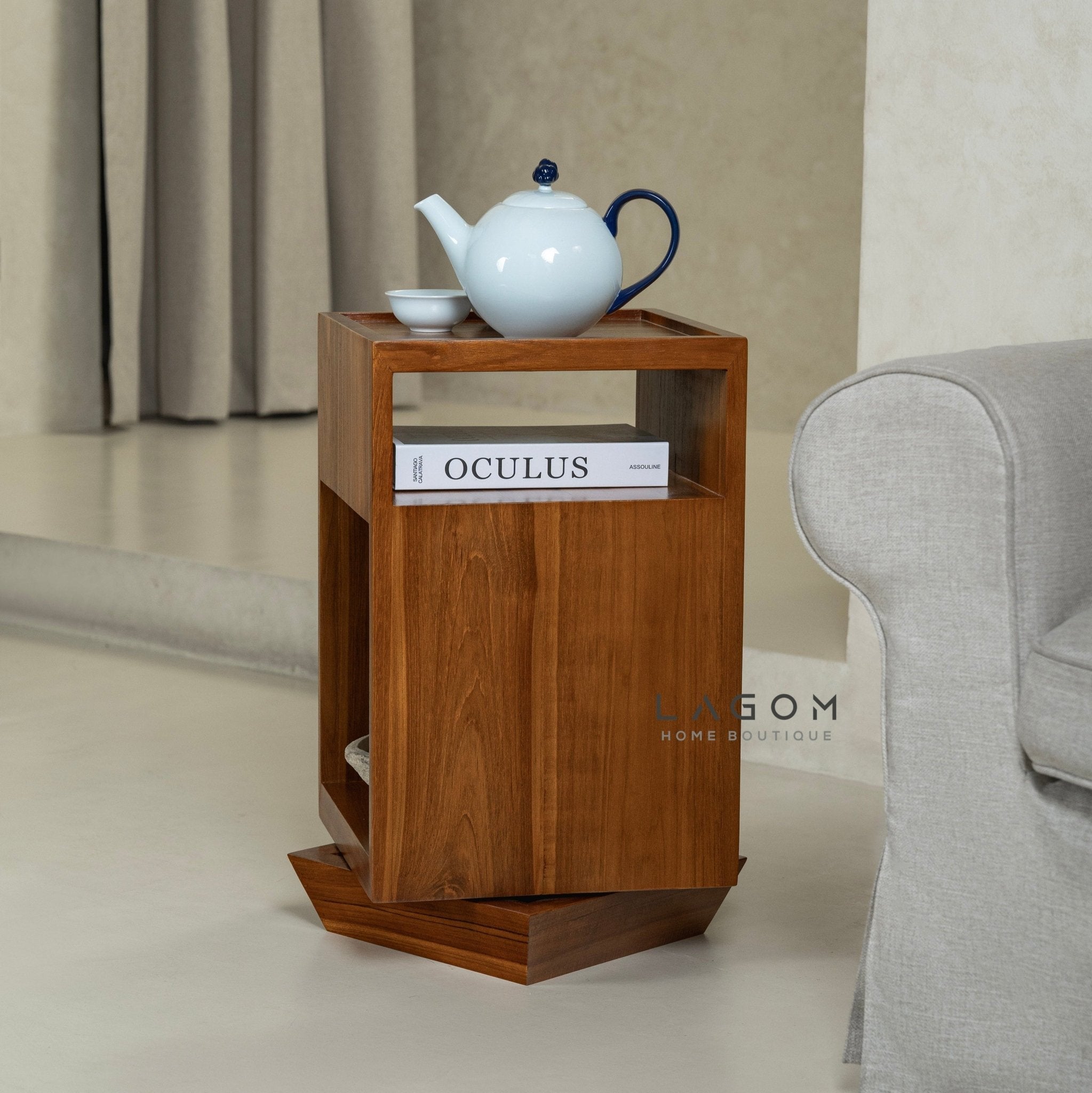 360° Rotating Teak Side Table - Side Table - Lagom Home Boutique