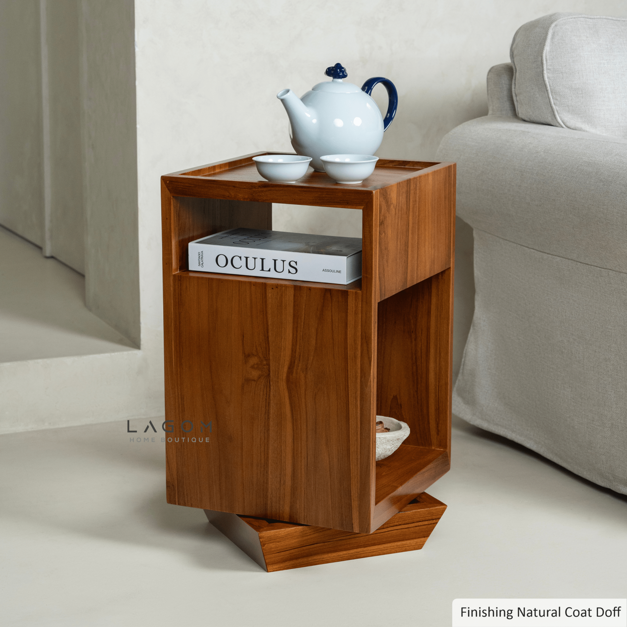 360° Rotating Teak Side Table - Side Table - Lagom Home Boutique
