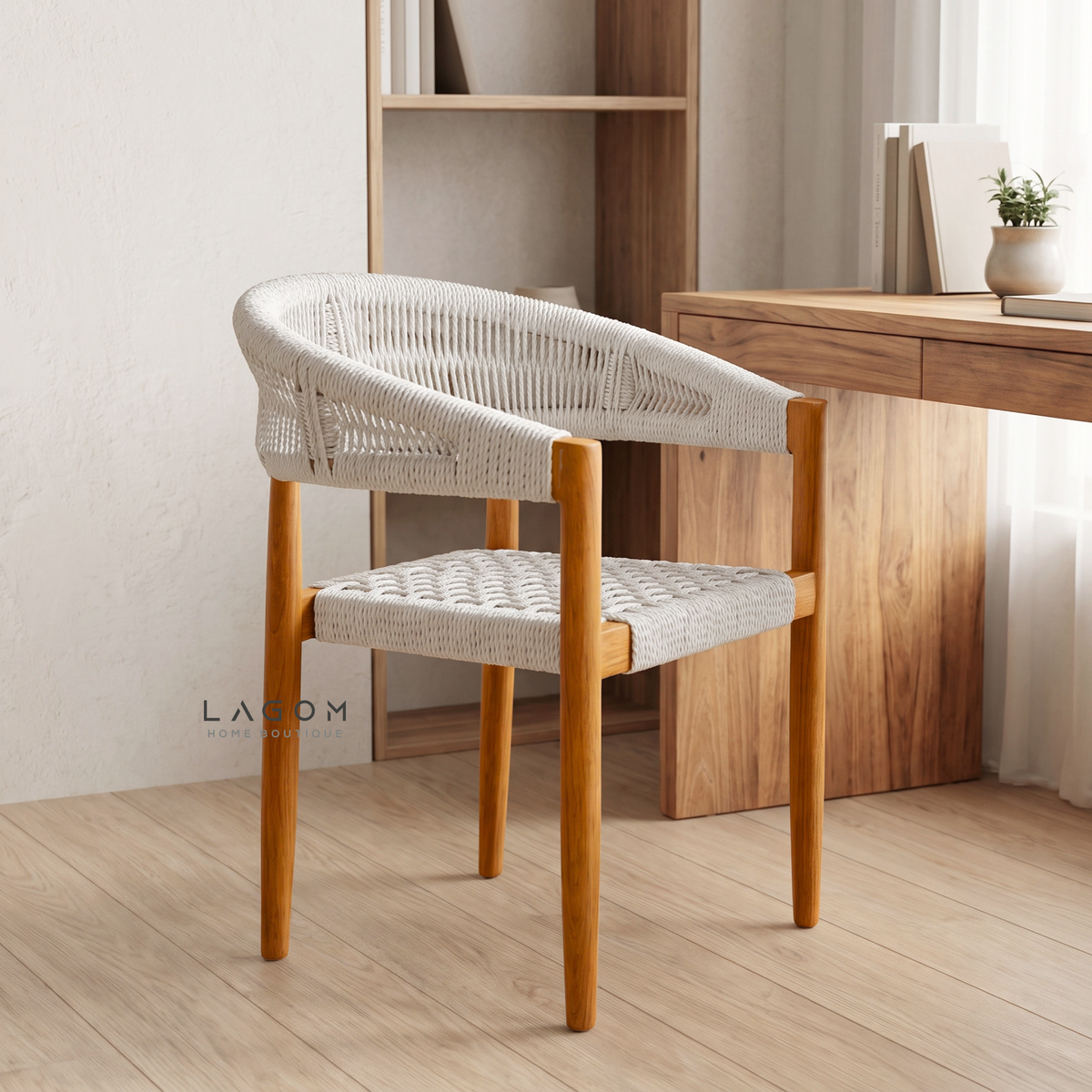 Accent Chair in Teak & Woven Synthetic Cord