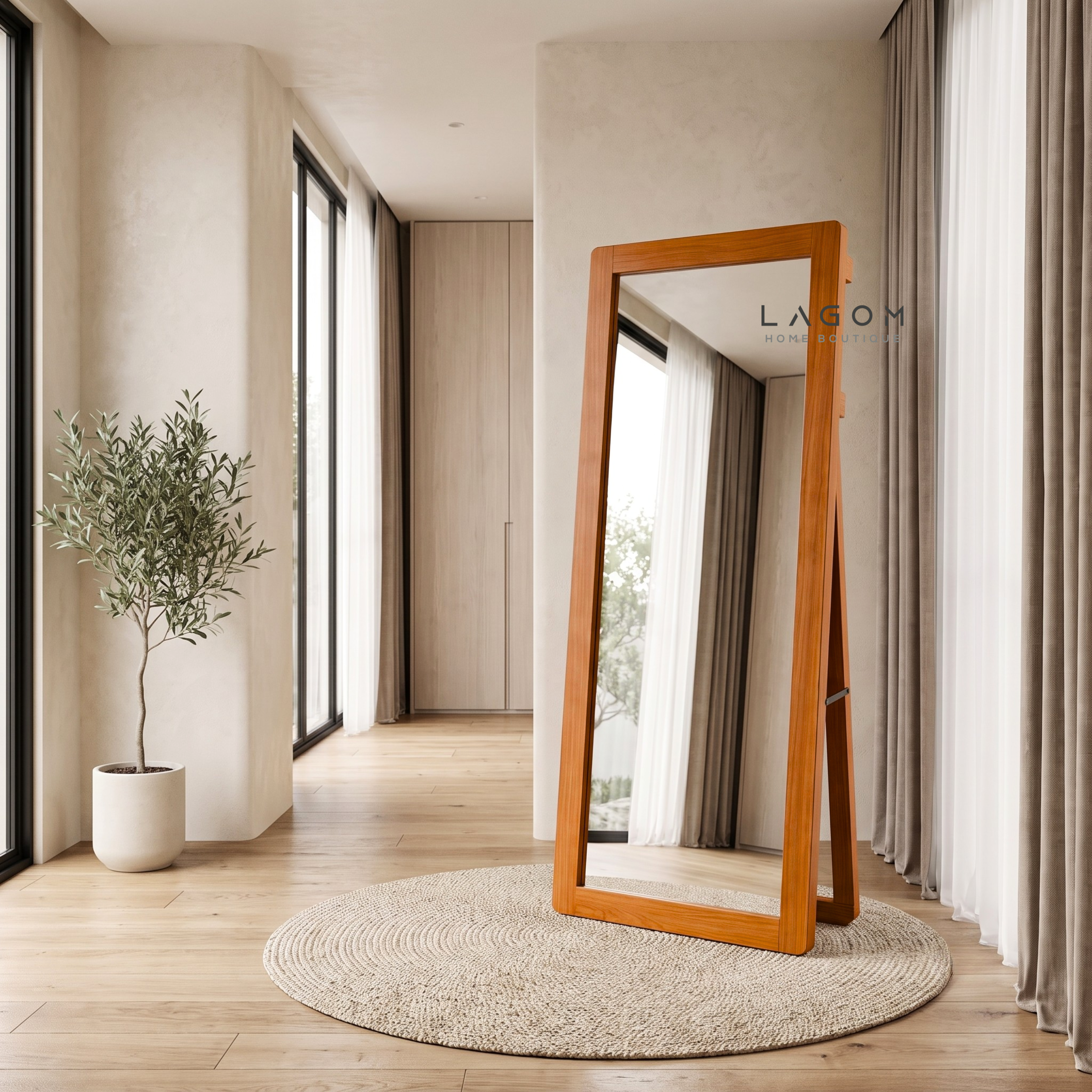 183 cm Teak Full-Body Mirror | Freestanding & Wall-Mounted
