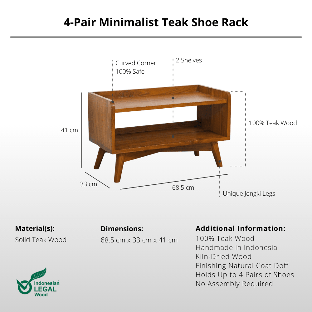 4 - Pair Minimalist Teak Shoe Rack - Shoe Rack - Lagom Home Boutique
