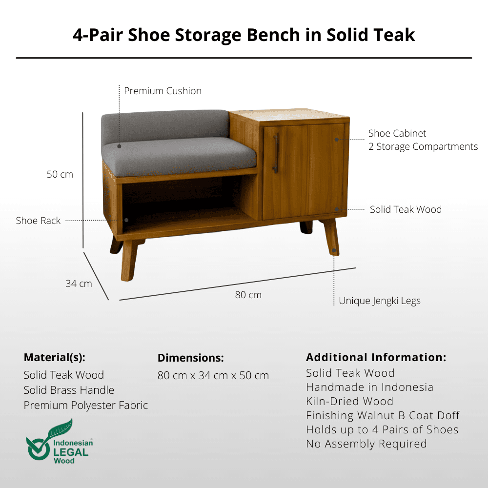 4 - Pair Shoe Storage Bench in Solid Teak - Bench - Lagom Home Boutique