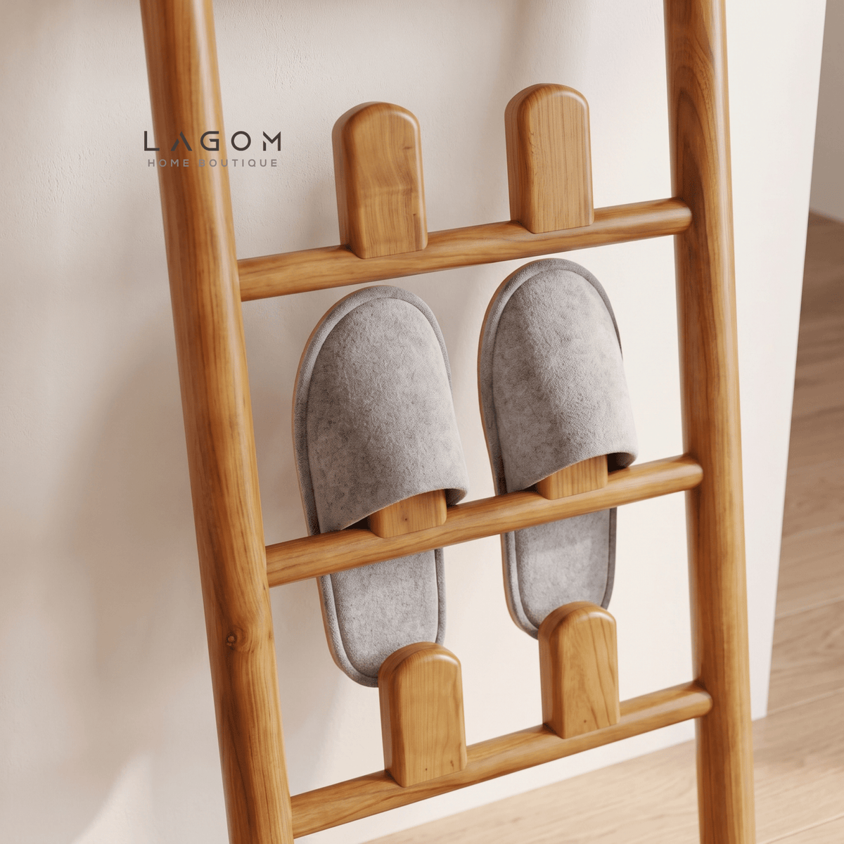 4-Pair Teak Sandal Rack - Leaning Style-Sandal Rack-Lagom Home Boutique