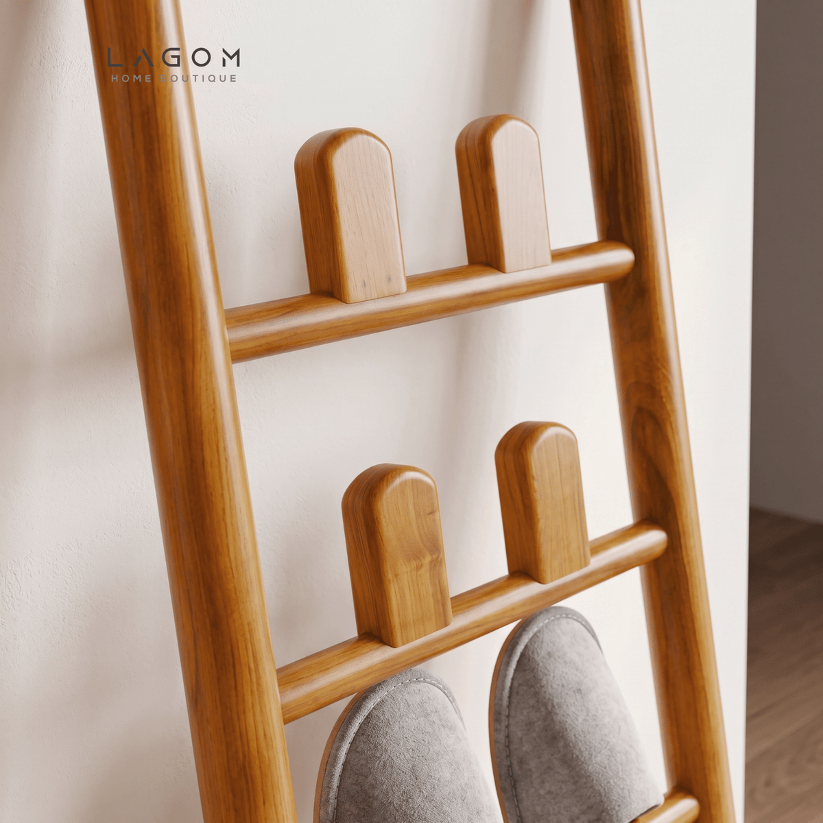 4-Pair Teak Sandal Rack - Leaning Style-Sandal Rack-Lagom Home Boutique