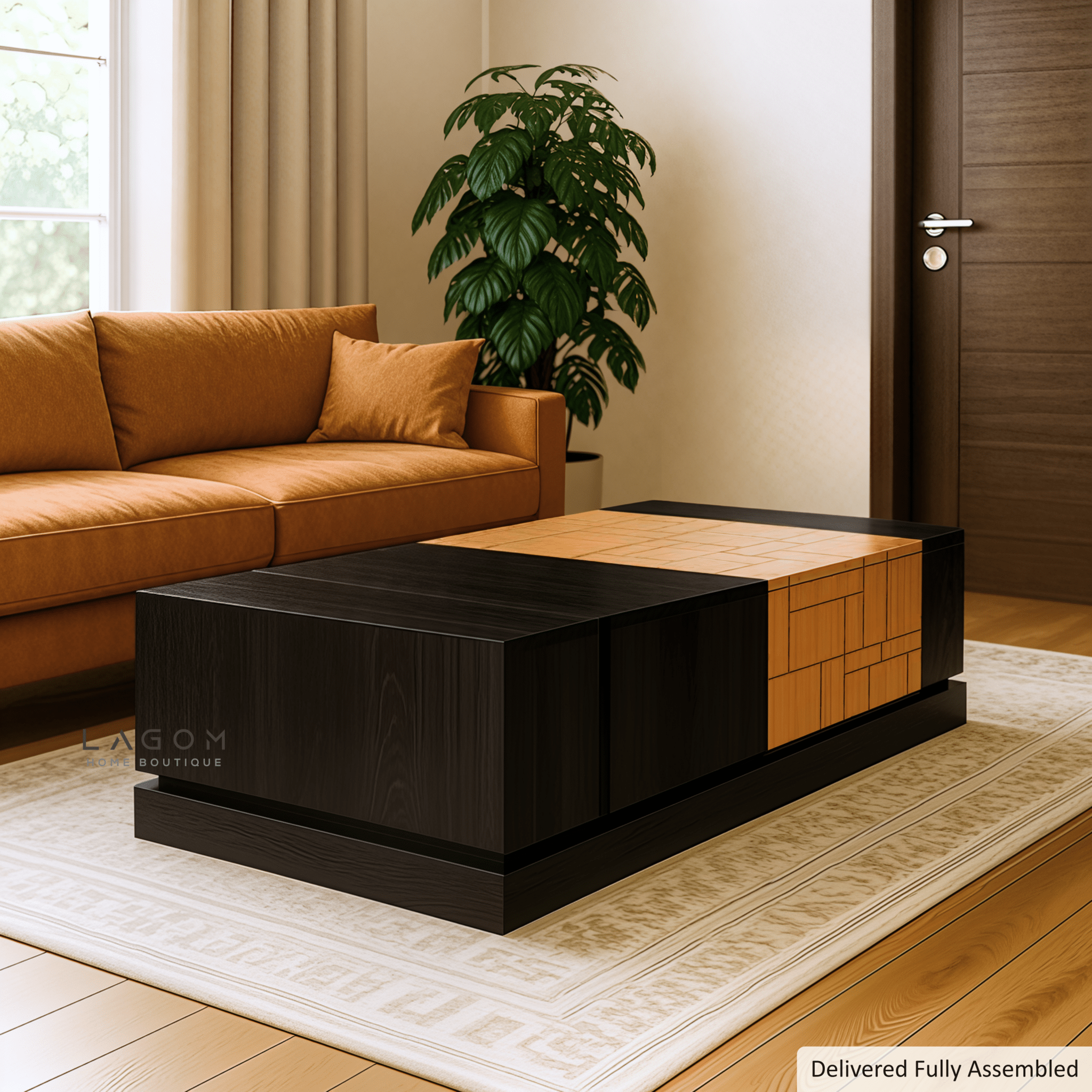 4 - Storage Teak Coffee Table with Seamless Drawers - Coffee Table - Lagom Home Boutique