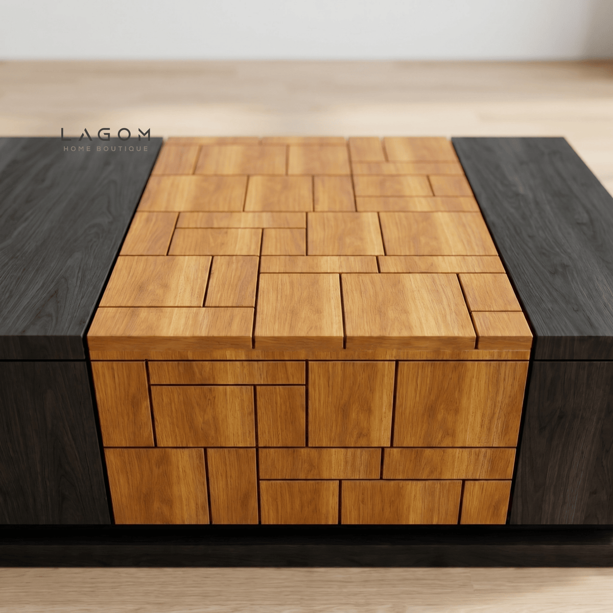 4-Storage Teak Coffee Table with Seamless Drawers-Coffee Table-Lagom Home Boutique