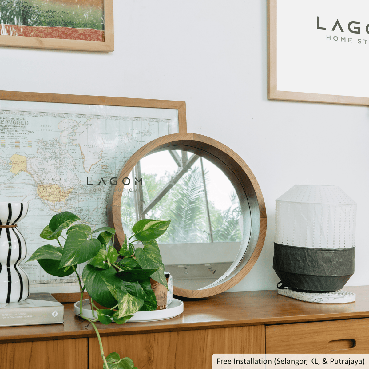 48 cm Minimalist Round Teak Wood Mirror-Mirror-Lagom Home Boutique
