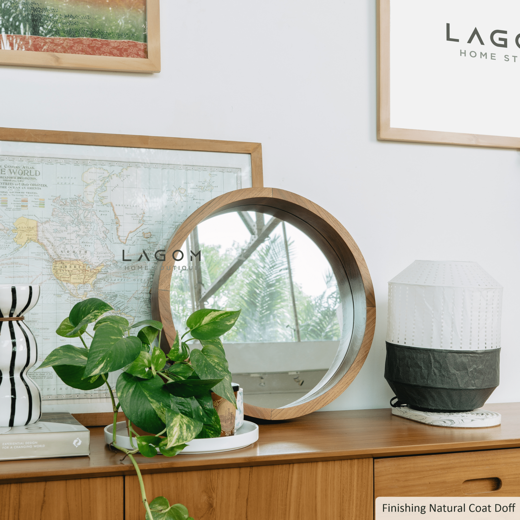 48 cm Minimalist Round Teak Wood Mirror - Mirror - Lagom Home Boutique