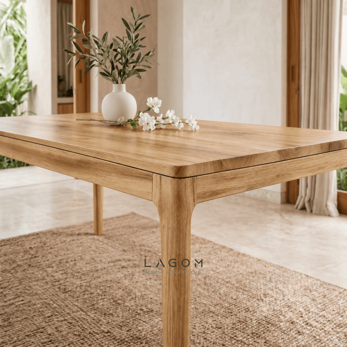 5-Seater Teak Dining Set with Chair and Bench Seating-Dining Set-Lagom Home Boutique