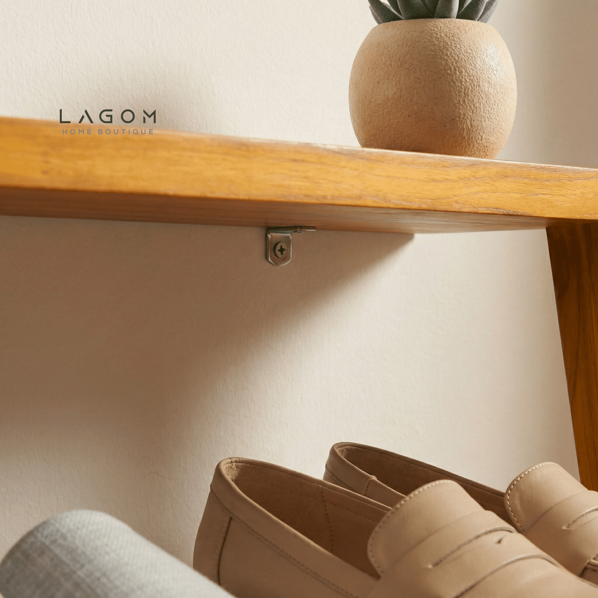 6 - Pair Teak Leaning Shoe Rack with Top Shelf - Shoe Rack - Lagom Home Boutique