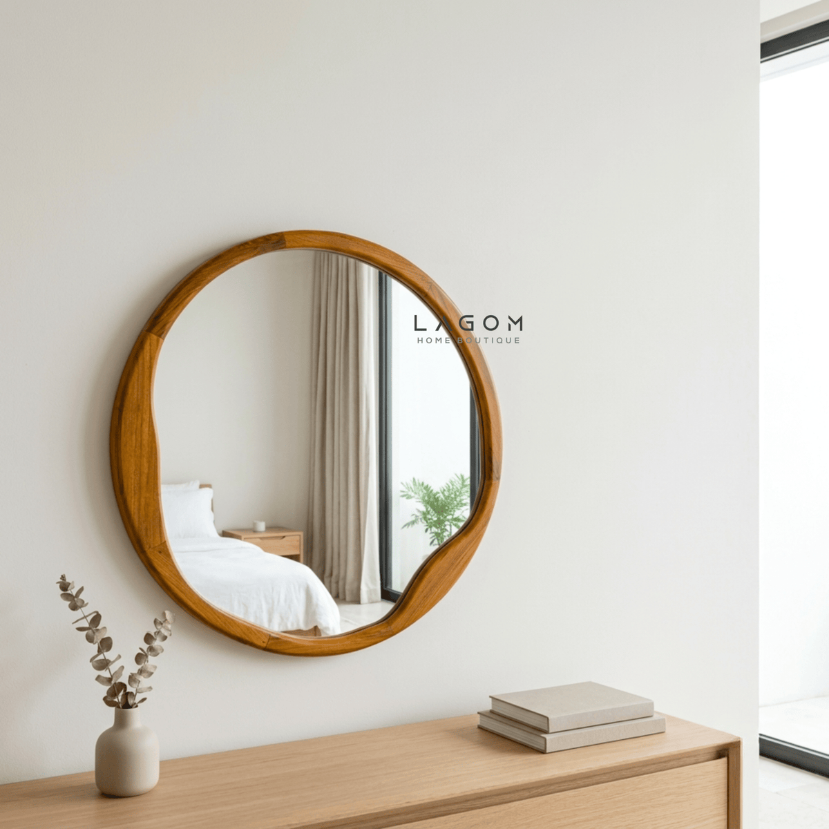 60 cm Round Teak Wall Mirror-Mirror-Lagom Home Boutique