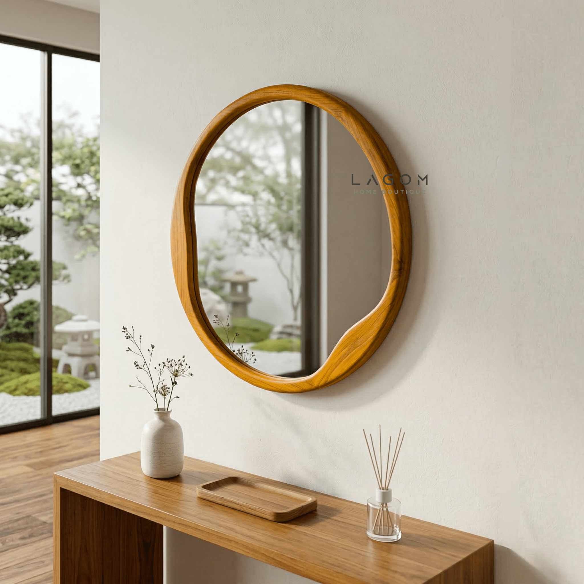 60 cm Round Teak Wall Mirror - Mirror - Lagom Home Boutique