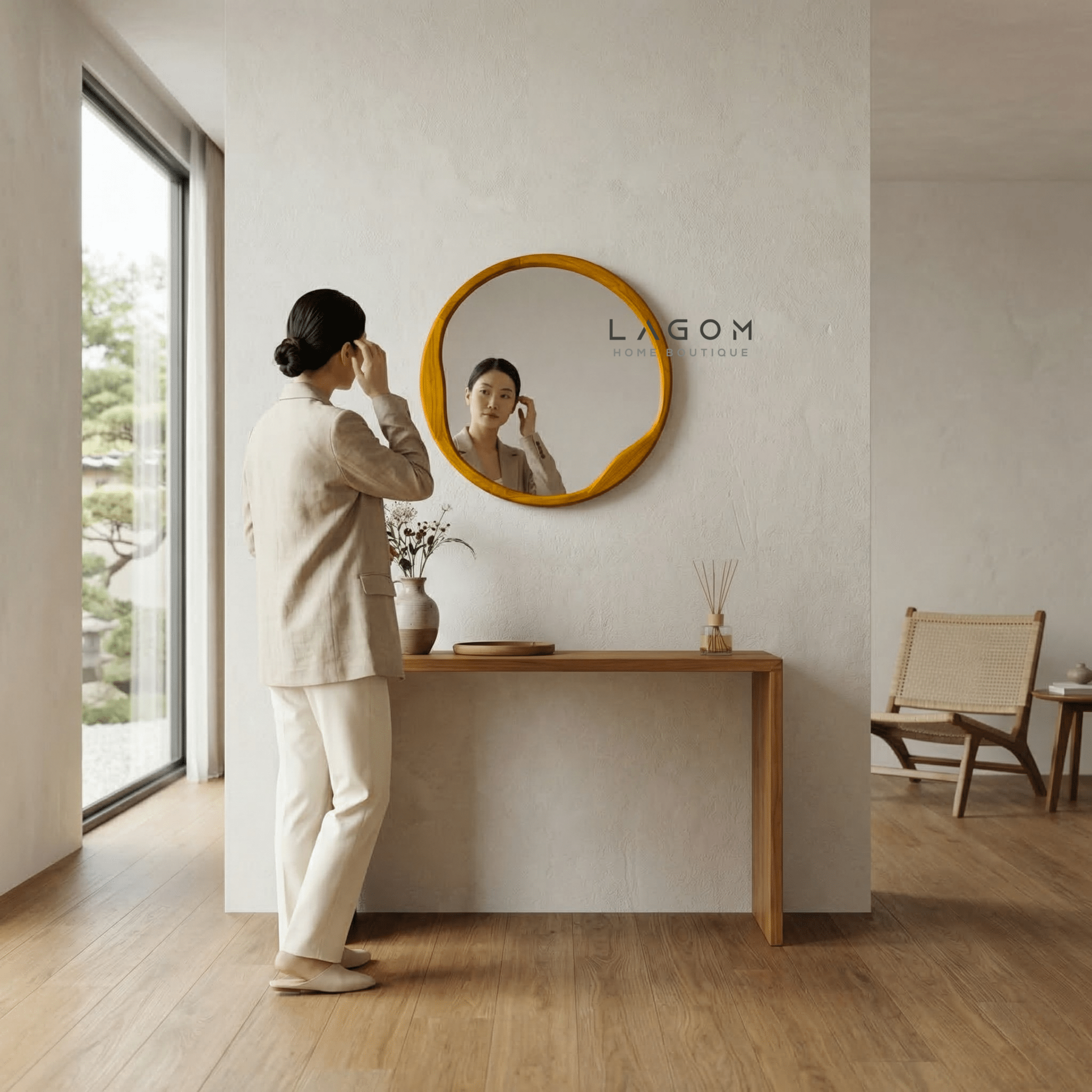 60 cm Round Teak Wall Mirror - Mirror - Lagom Home Boutique