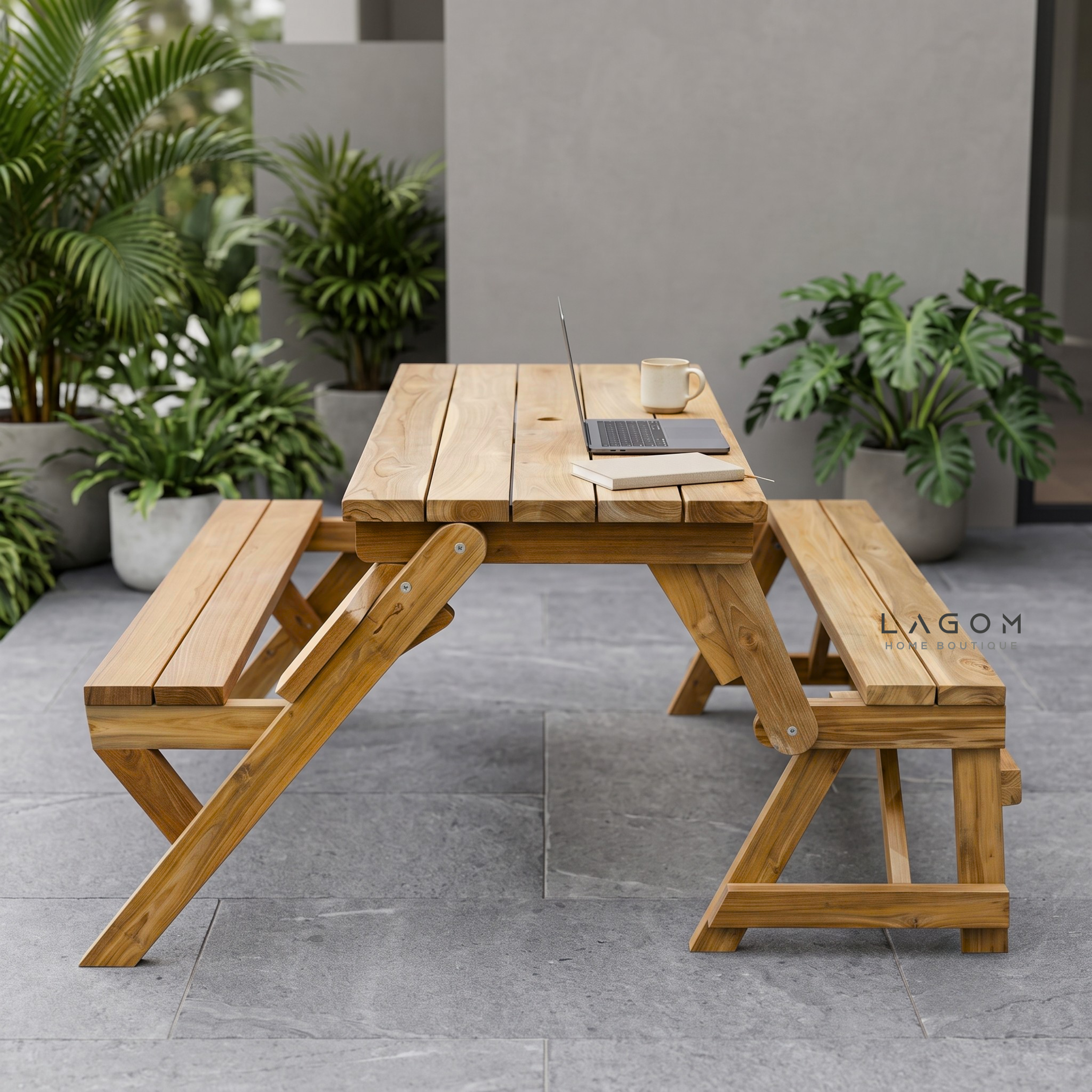 2-in-1 Reclaimed Teak Outdoor Bench & Table Set