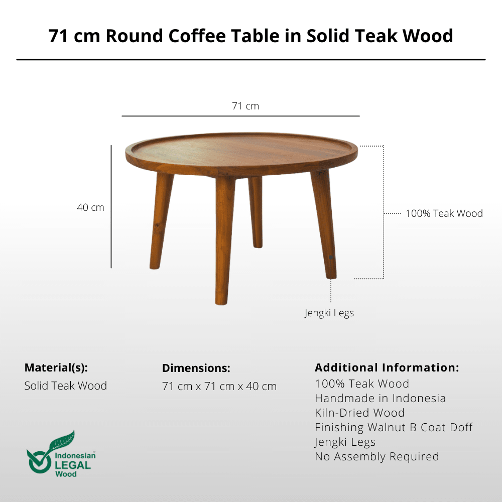 71 cm Round Coffee Table in Solid Teak Wood - Coffee Table - Lagom Home Boutique