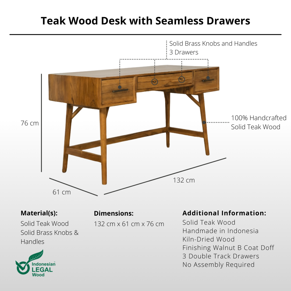 Teak Wood Desk with Seamless Drawers