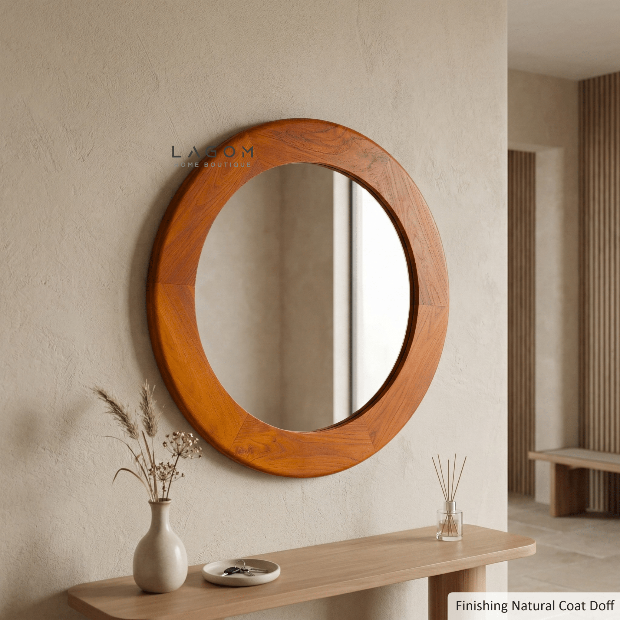 76 cm Round Teak Wall Mirror - Mirror - Lagom Home Boutique