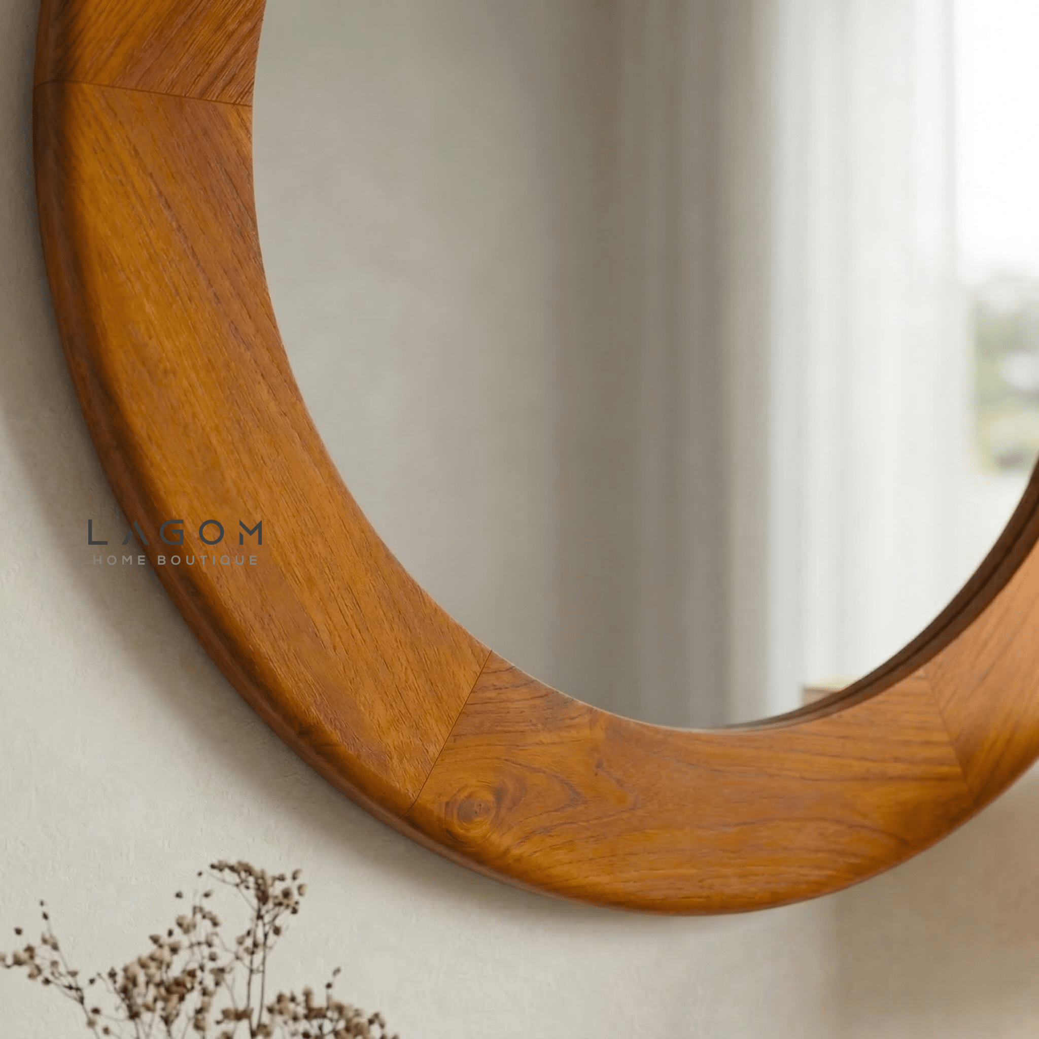 76 cm Round Teak Wall Mirror - Mirror - Lagom Home Boutique