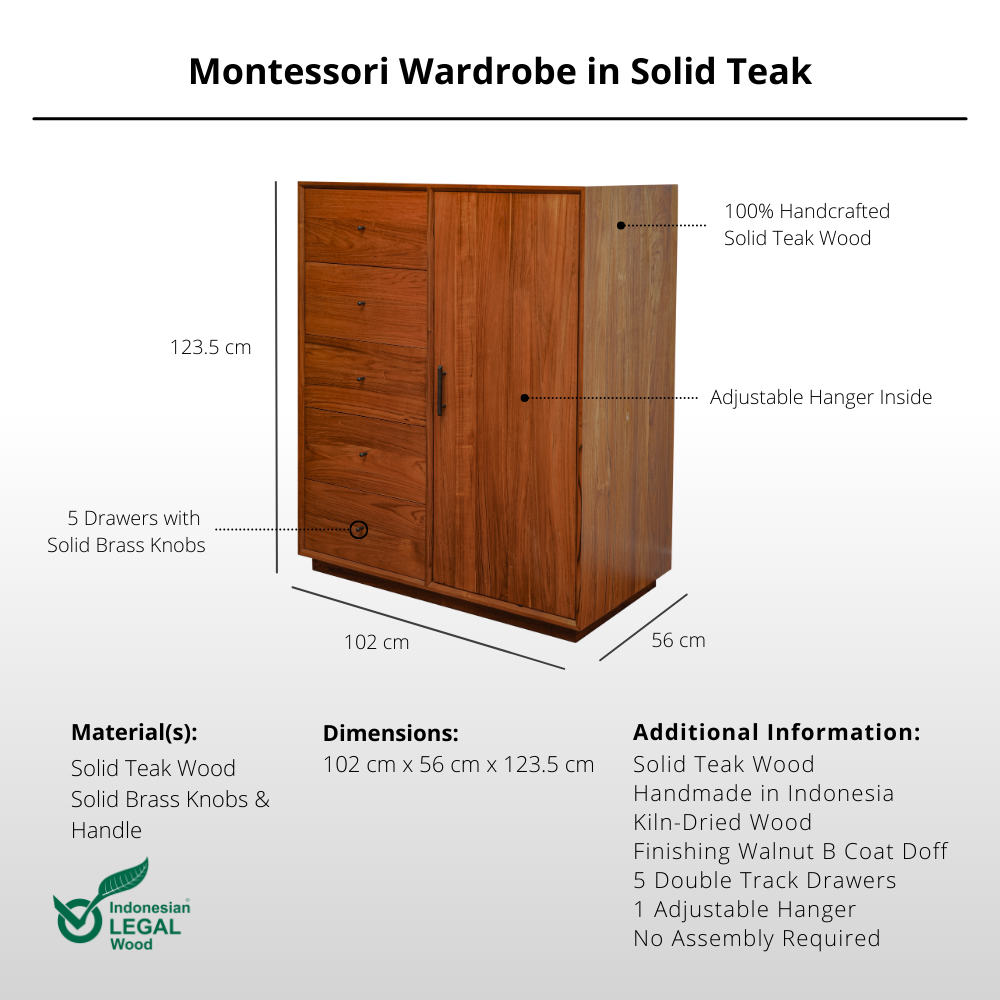 Montessori Wardrobe in Solid Teak