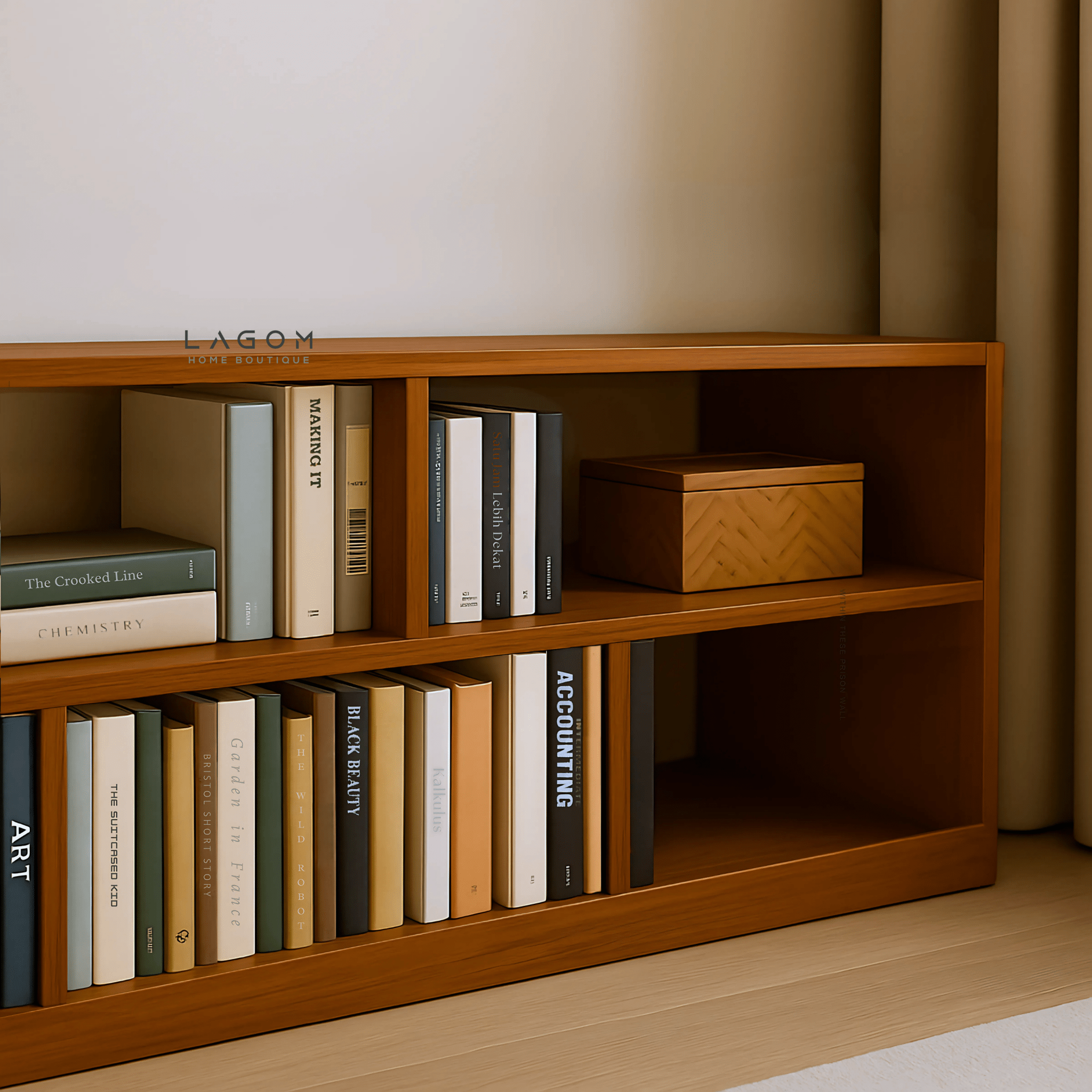 8 Sections Lowline Teak Bookshelf - Bookshelves - Lagom Home Boutique