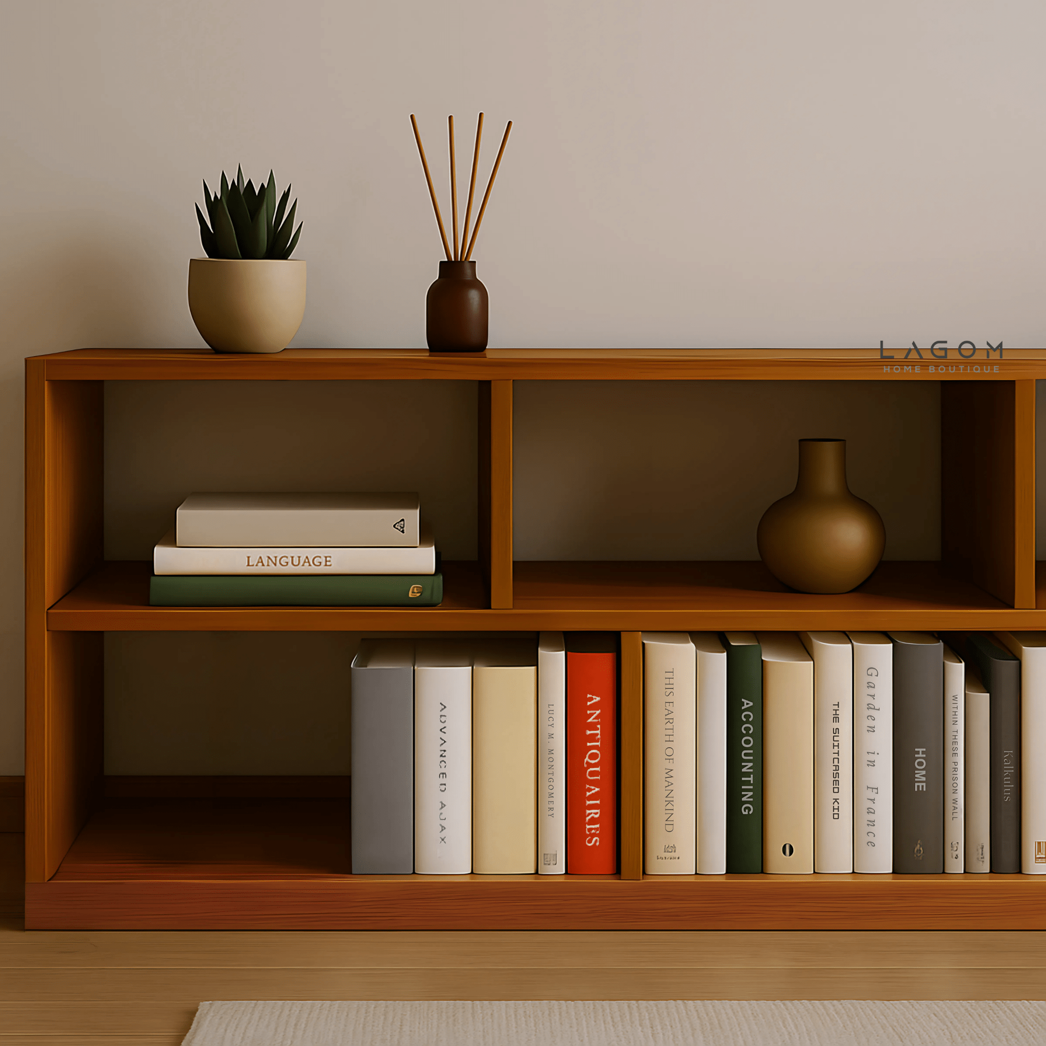 8 Sections Lowline Teak Bookshelf - Bookshelves - Lagom Home Boutique