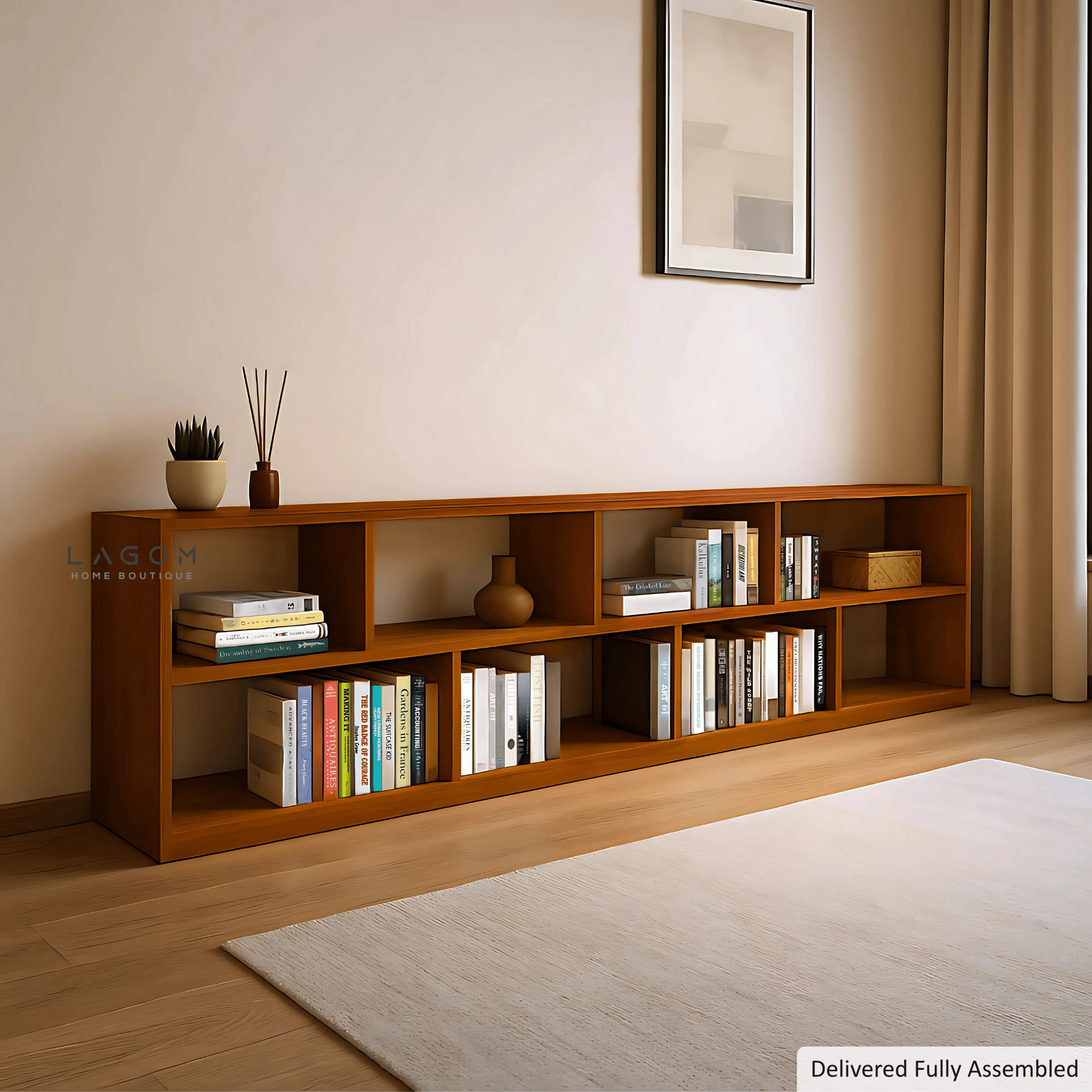 8 Sections Lowline Teak Bookshelf - Bookshelves - Lagom Home Boutique