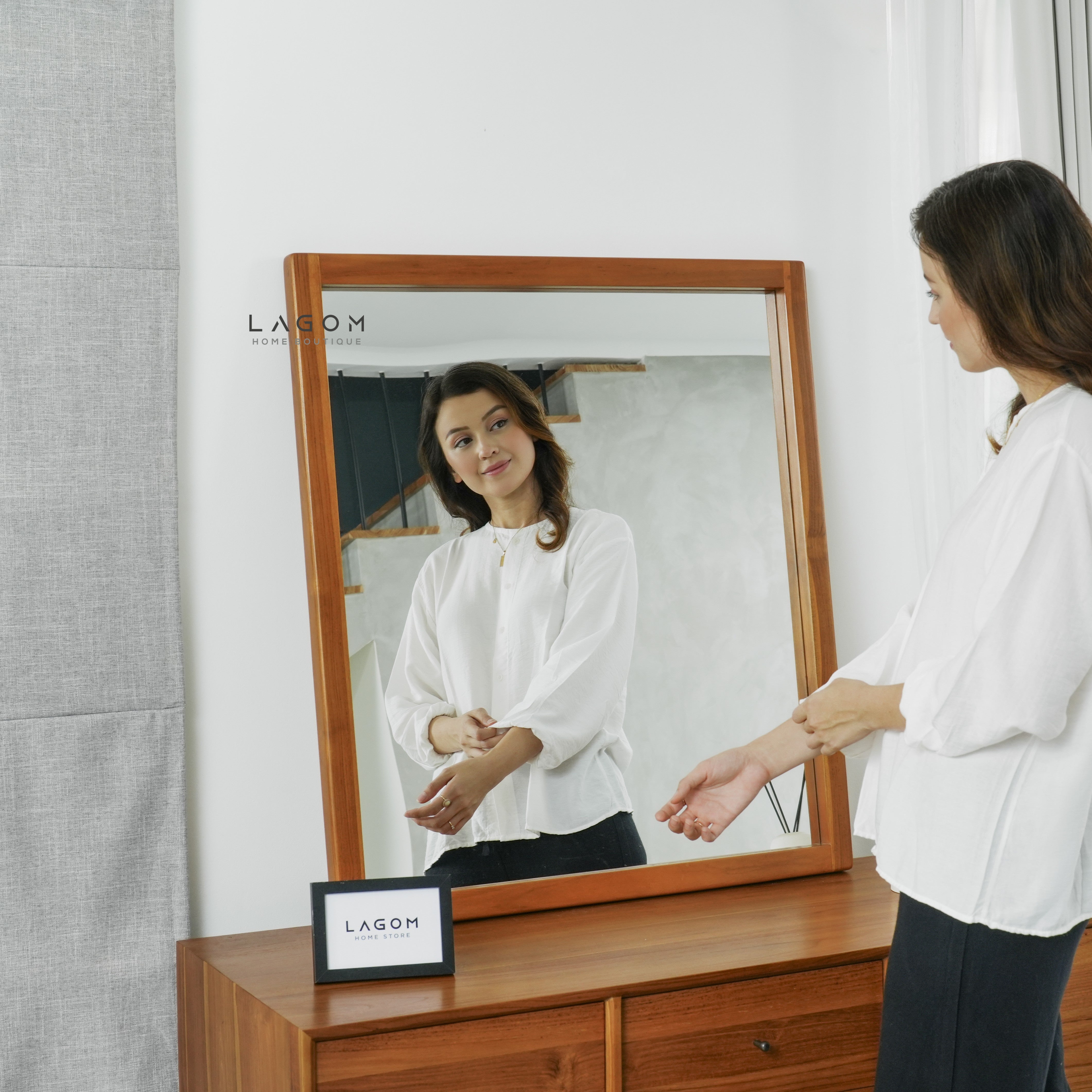 90 cm Rectangular Mirror with Solid Teak Frame