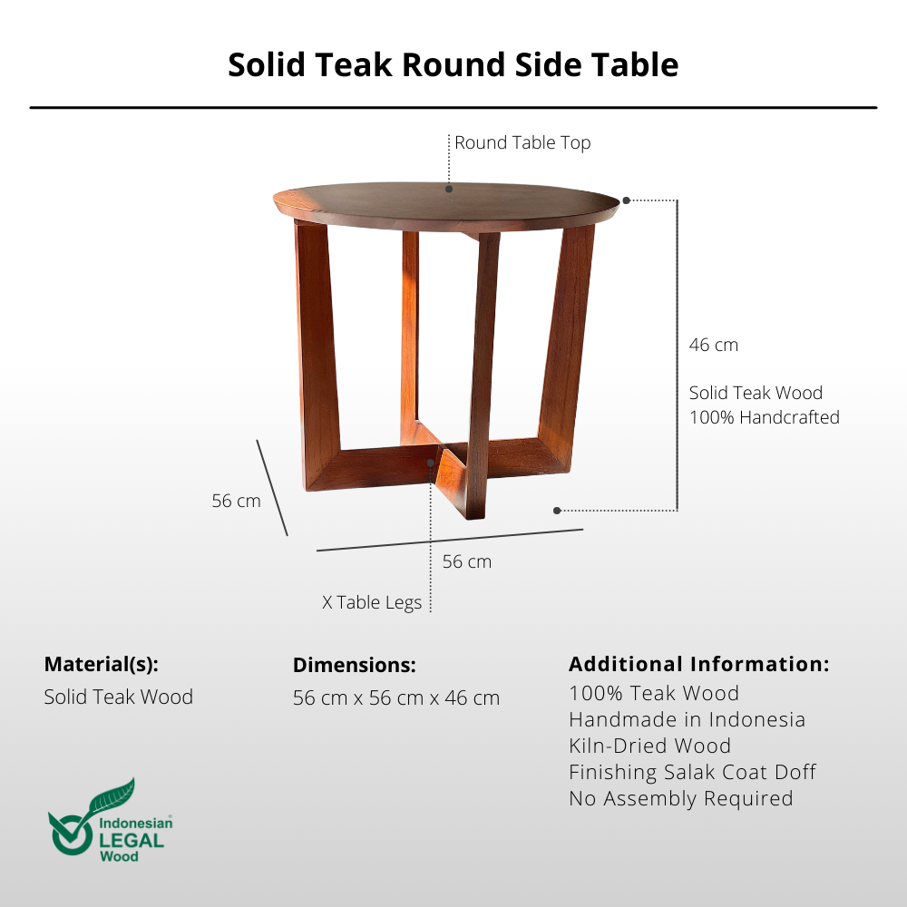Solid Teak Round Side Table