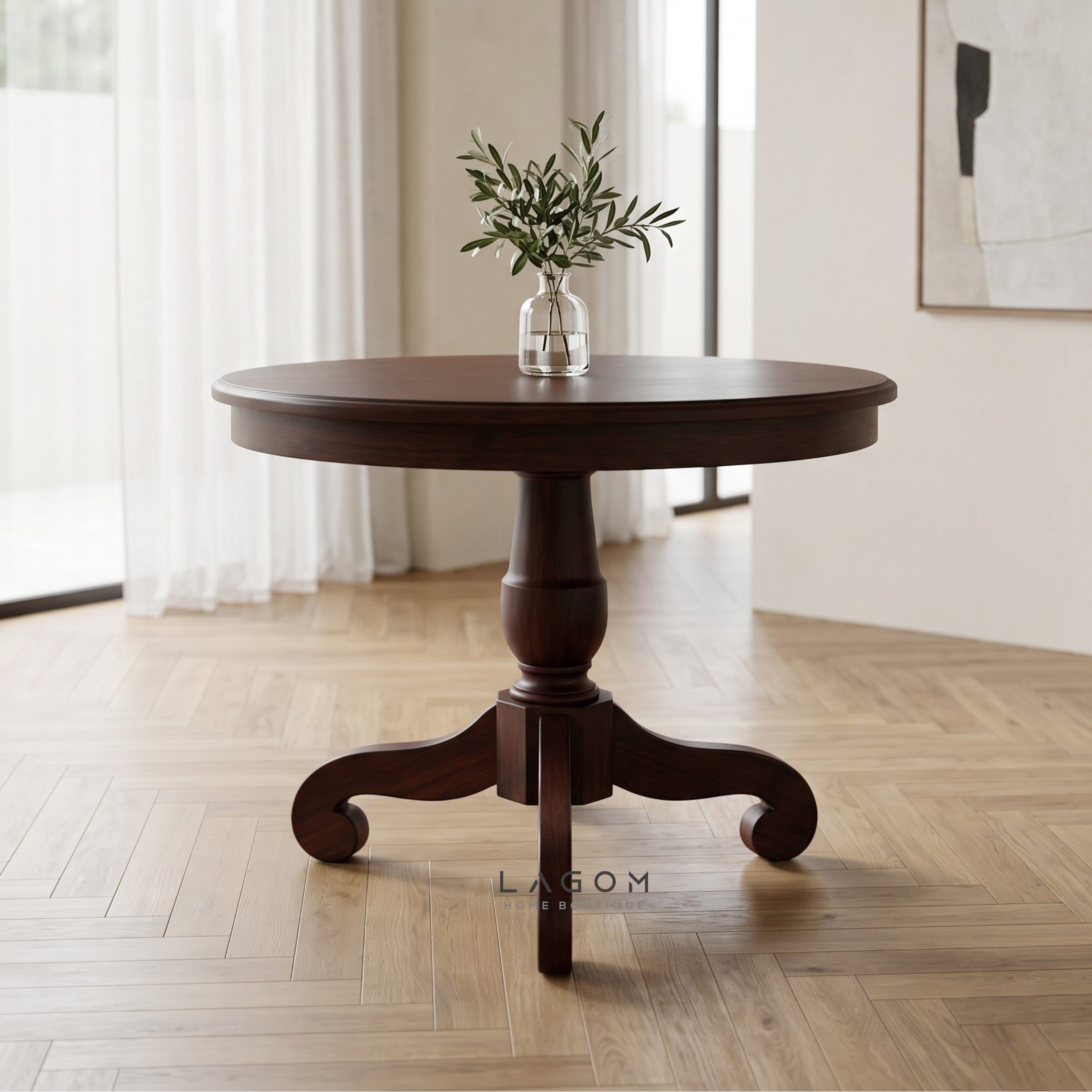 Solid Teak Round Pedestal Table
