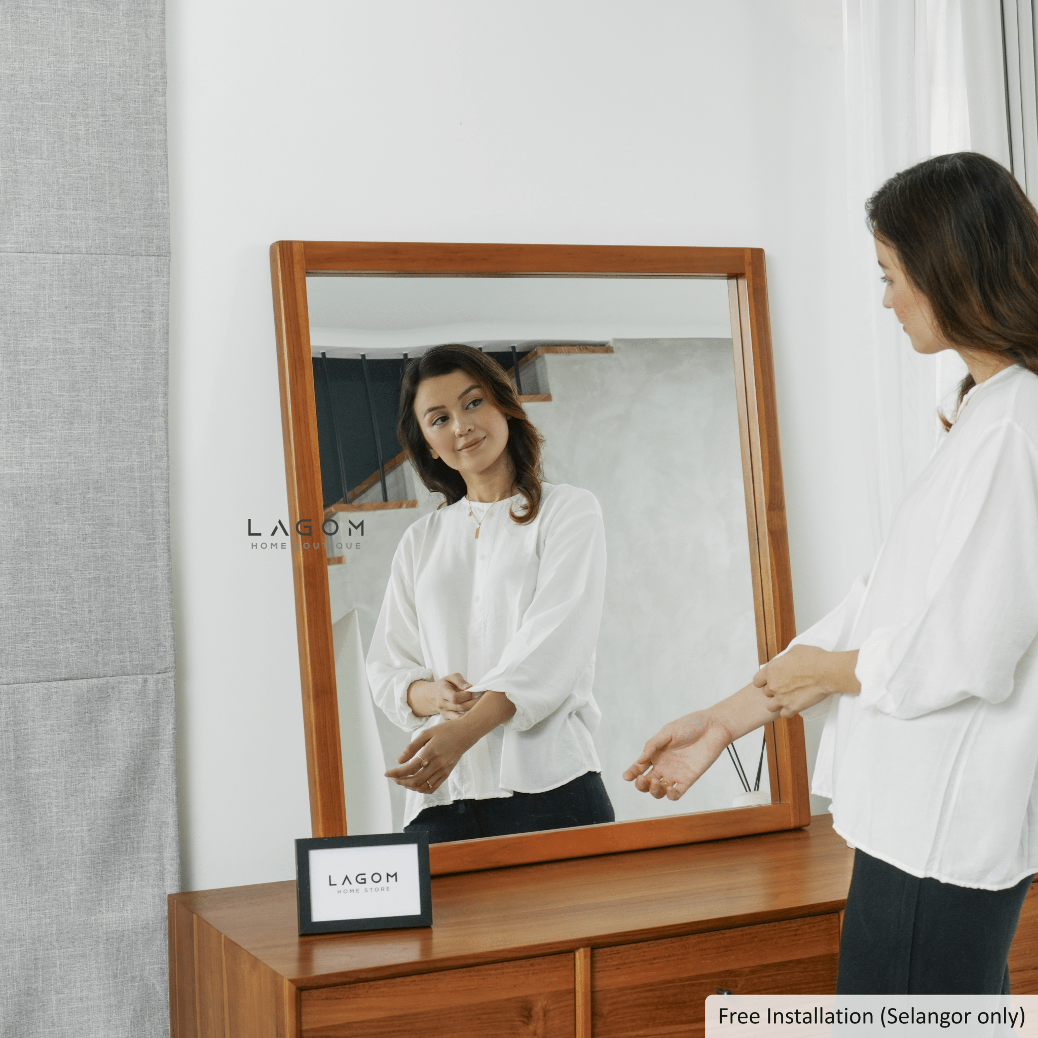 90 cm Rectangular Mirror with Solid Teak Frame - Mirror - Lagom Home Boutique