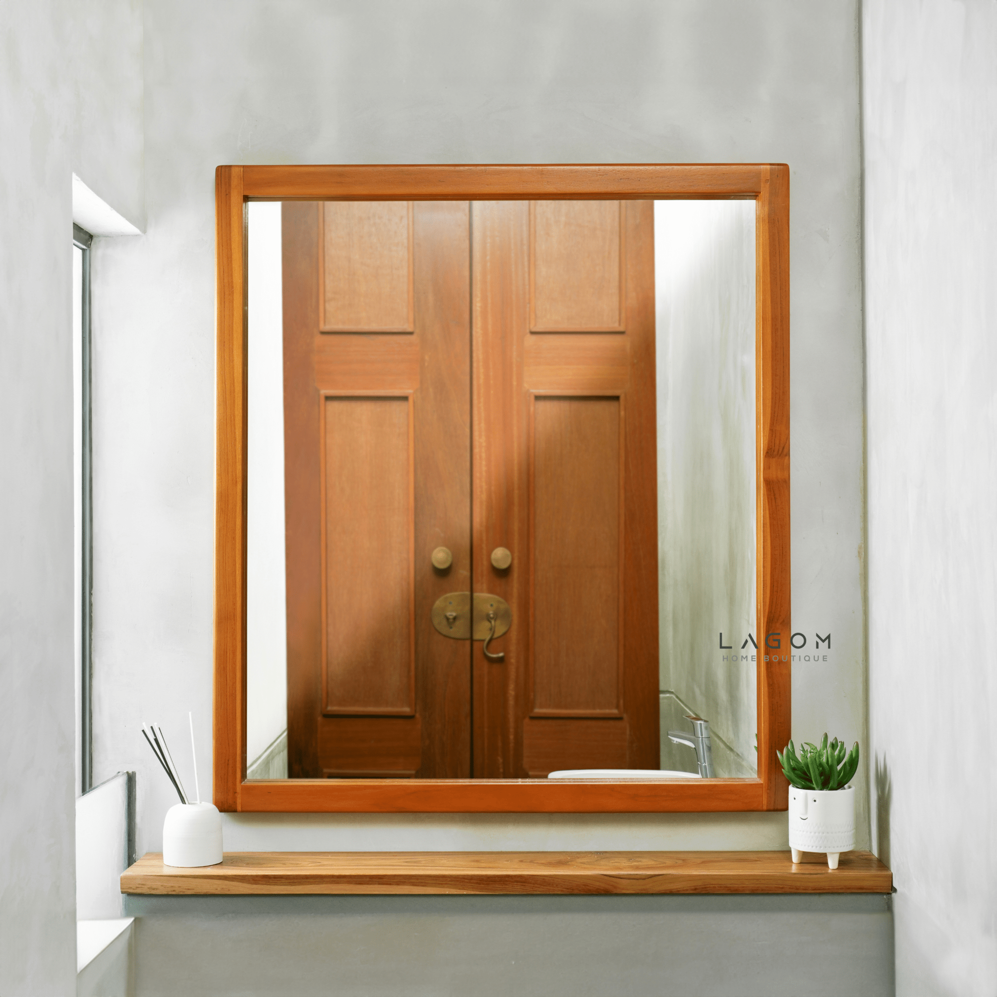 90 cm Rectangular Mirror with Solid Teak Frame - Mirror - Lagom Home Boutique