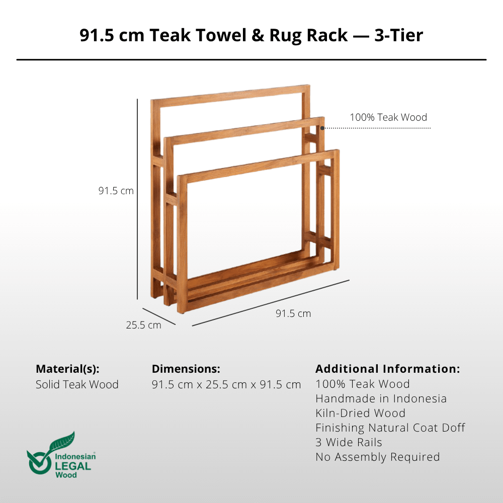 91.5 cm Teak Towel & Rug Rack — 3-Tier-Towel Rack-Lagom Home Boutique