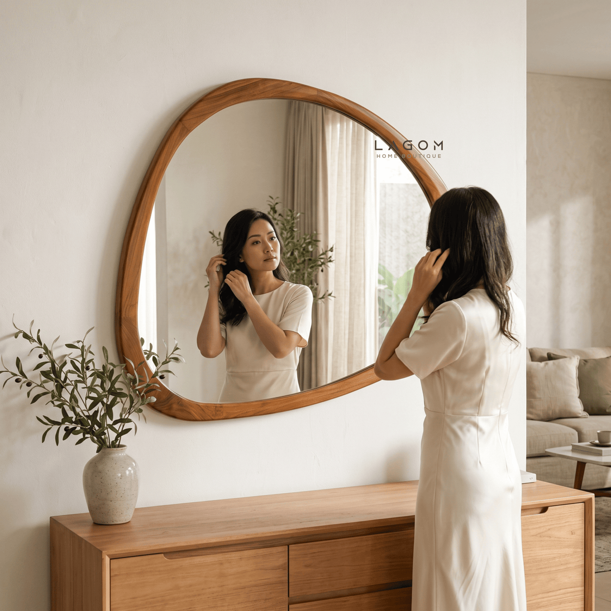 99 cm Hanging Teak Mirror | Timeless Design-Mirror-Lagom Home Boutique
