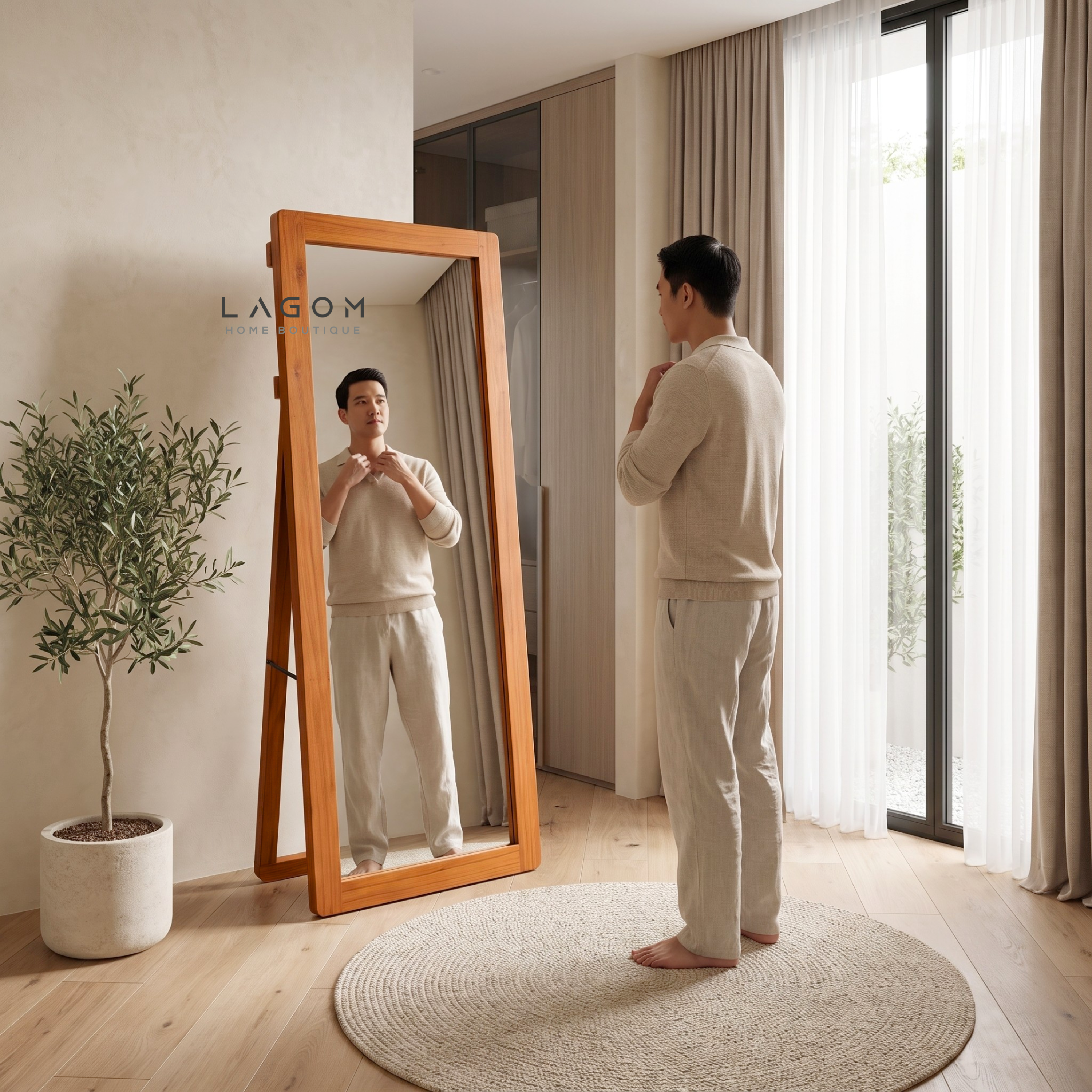183 cm Teak Full-Body Mirror | Freestanding & Wall-Mounted