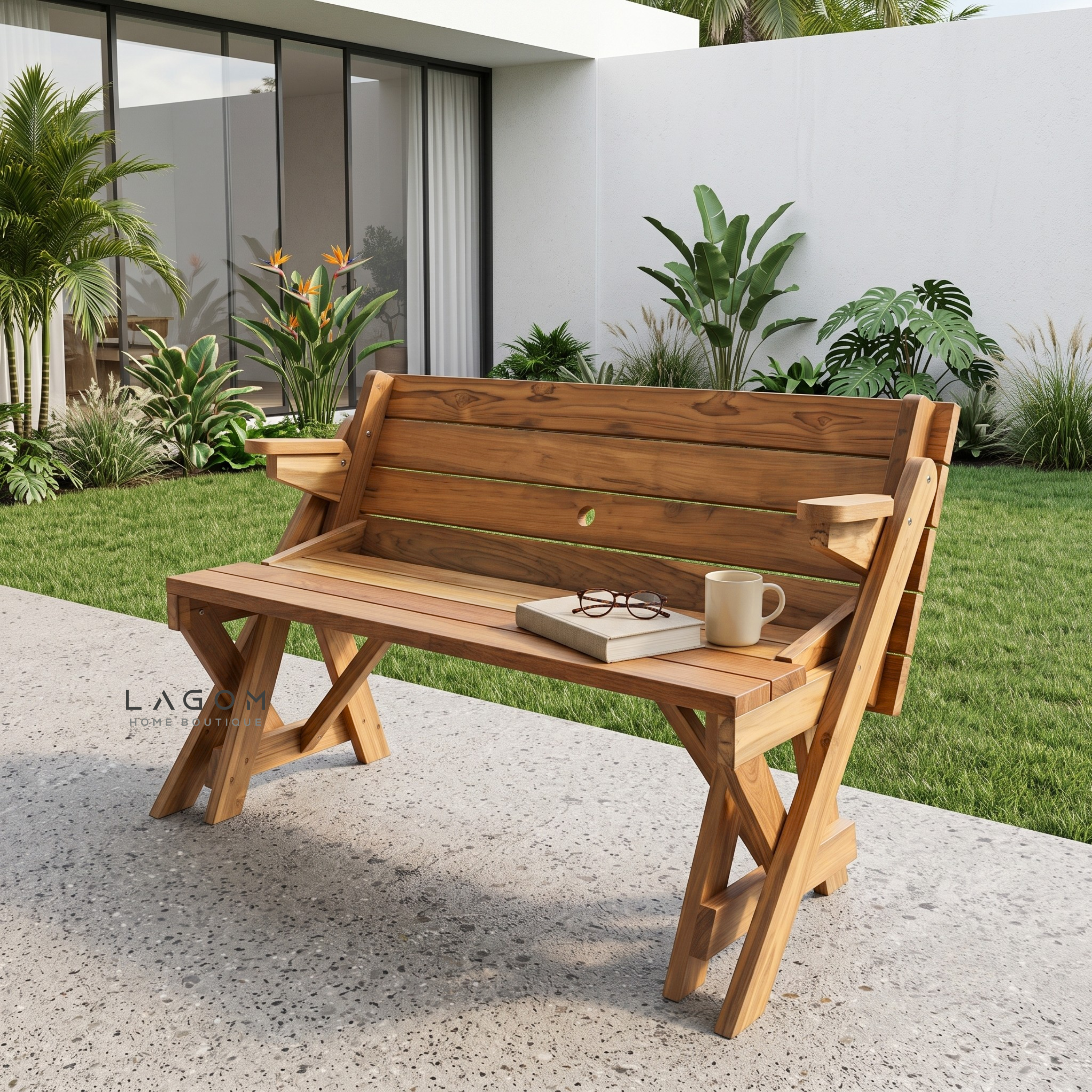 2-in-1 Reclaimed Teak Outdoor Bench & Table Set