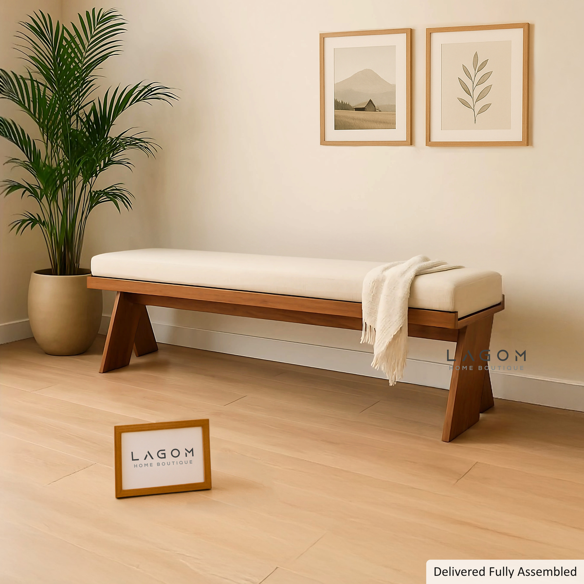180 cm Solid Teak Upholstered End of Bed Bench