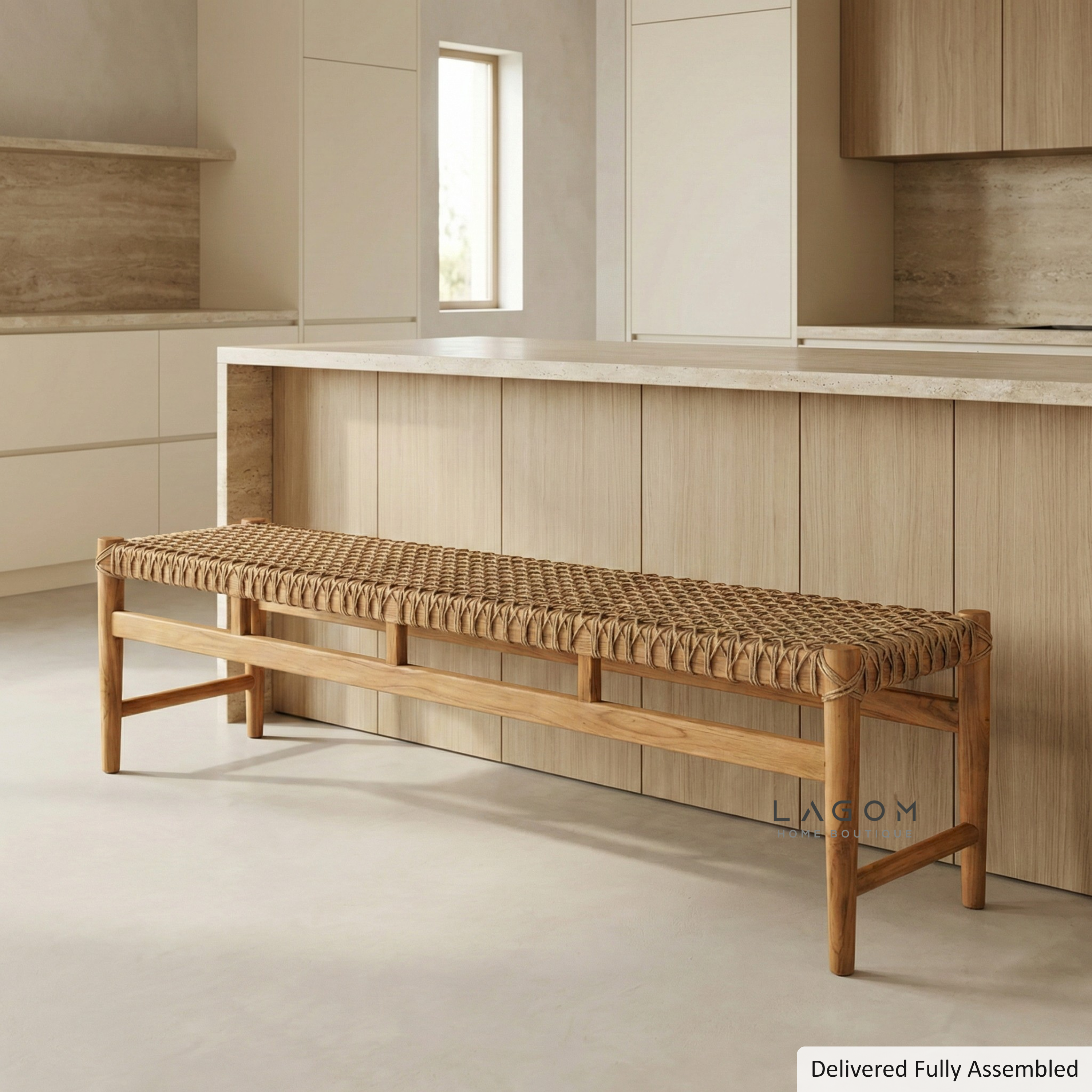 200 cm Solid Teak Bench with Handwoven Poly Hyacinth