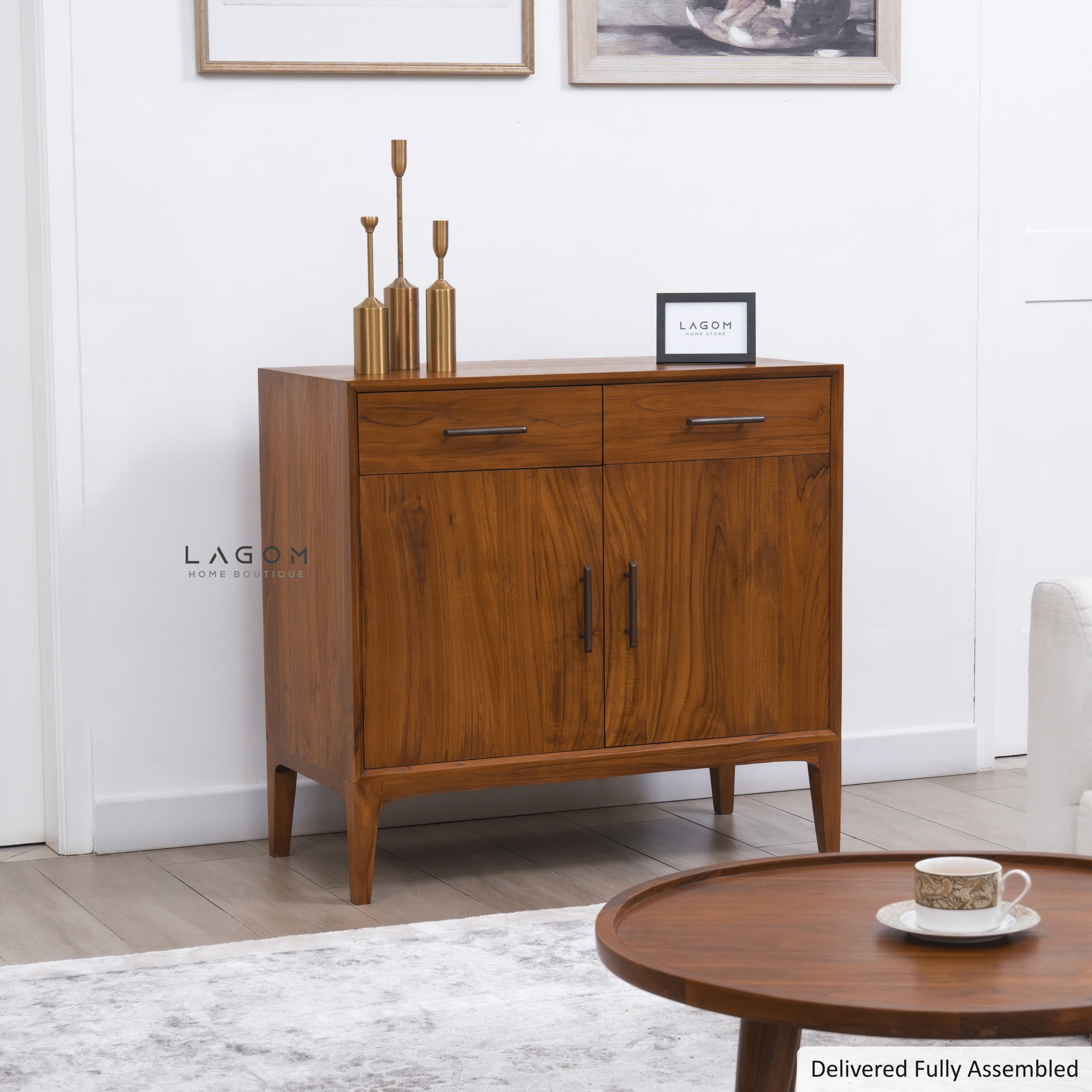 Solid Teak Sideboard / Storage Cabinet with 2 Doors & 2 Drawers