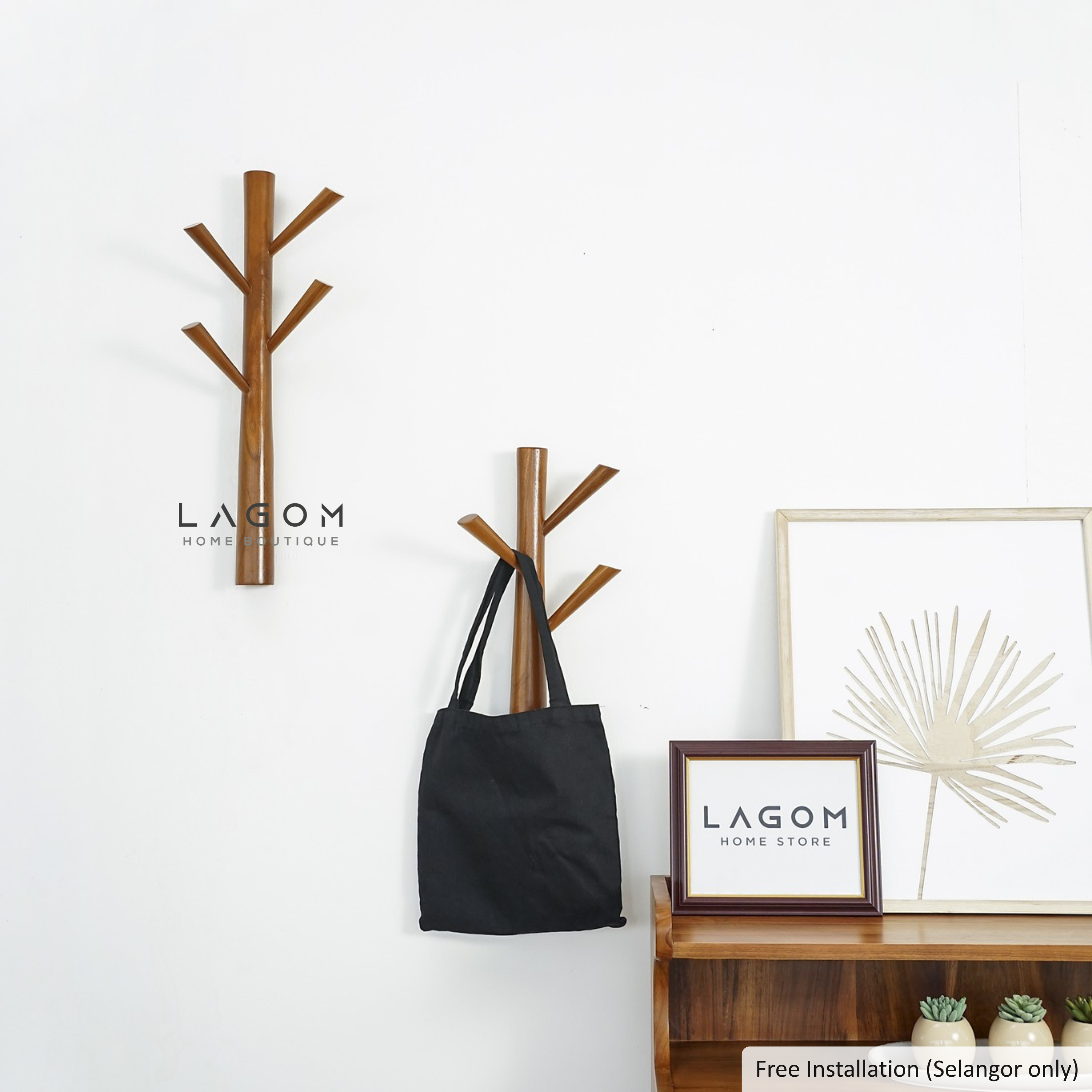 Branch-Shaped Teak Wall Hanger Set