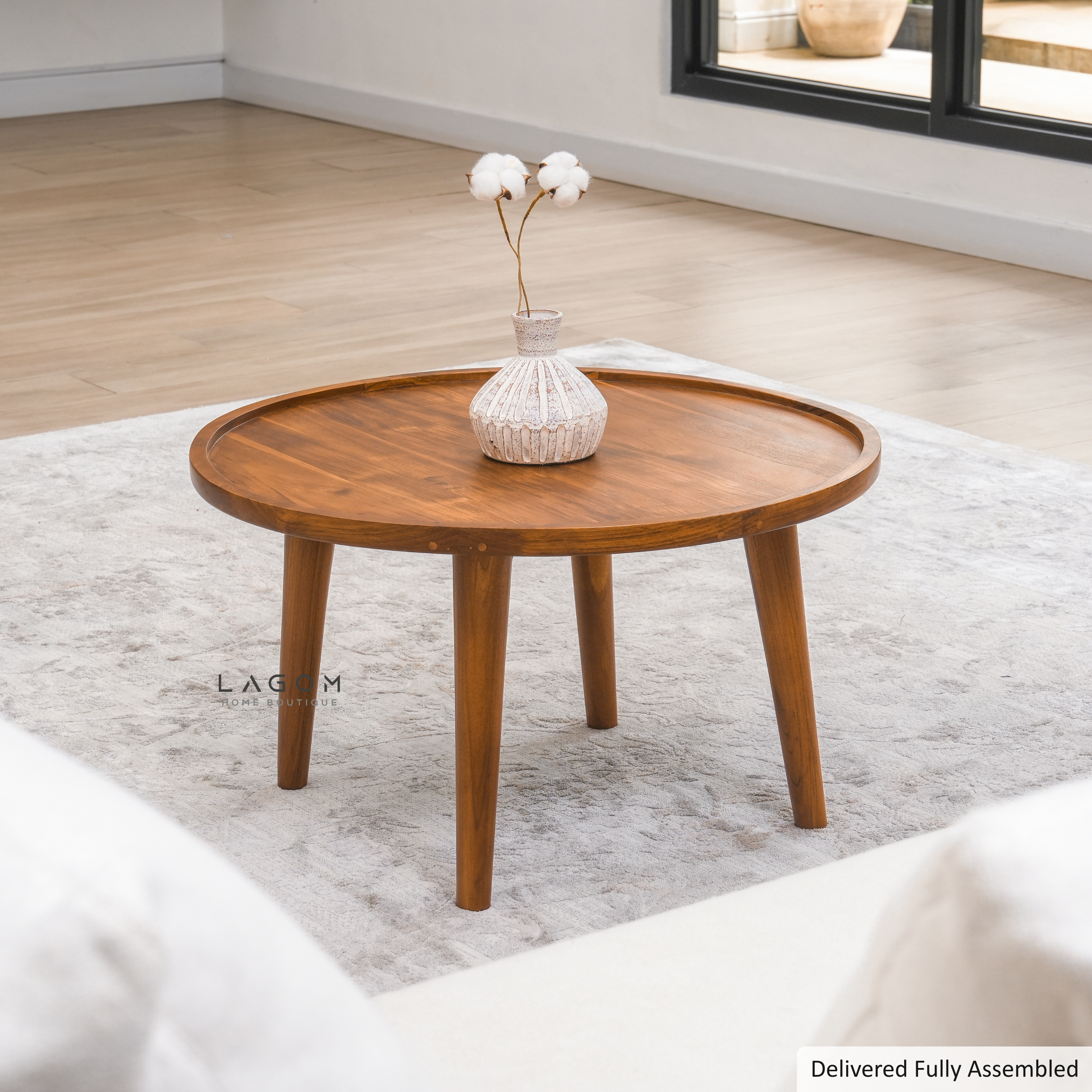 71 cm Round Coffee Table in Solid Teak Wood