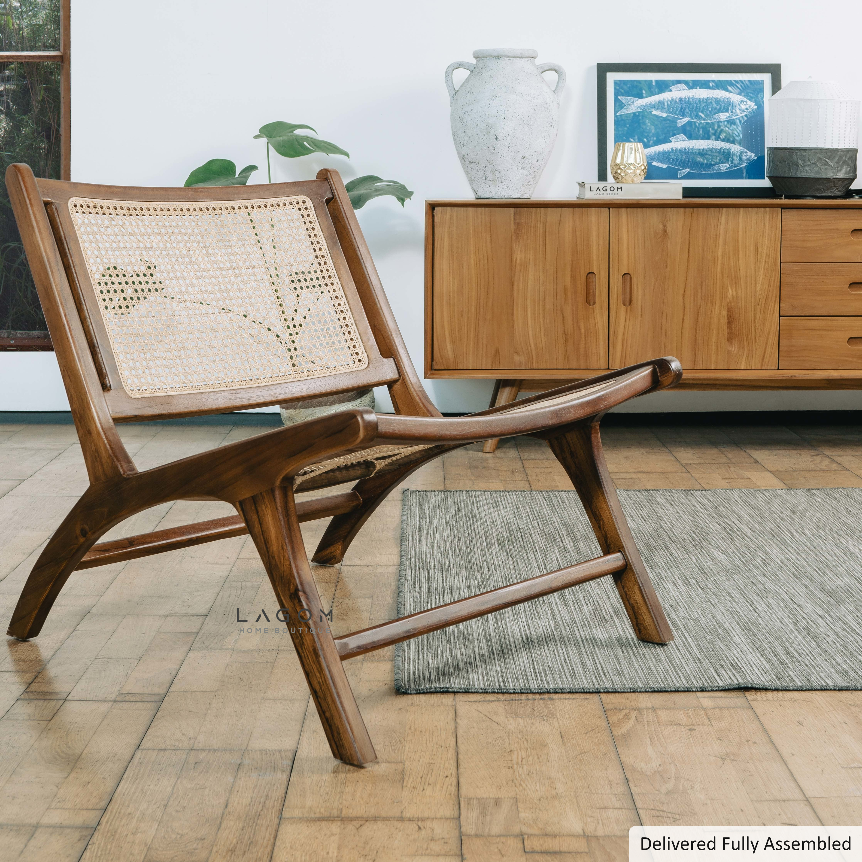 Lounge Chair in Teak & Rattan