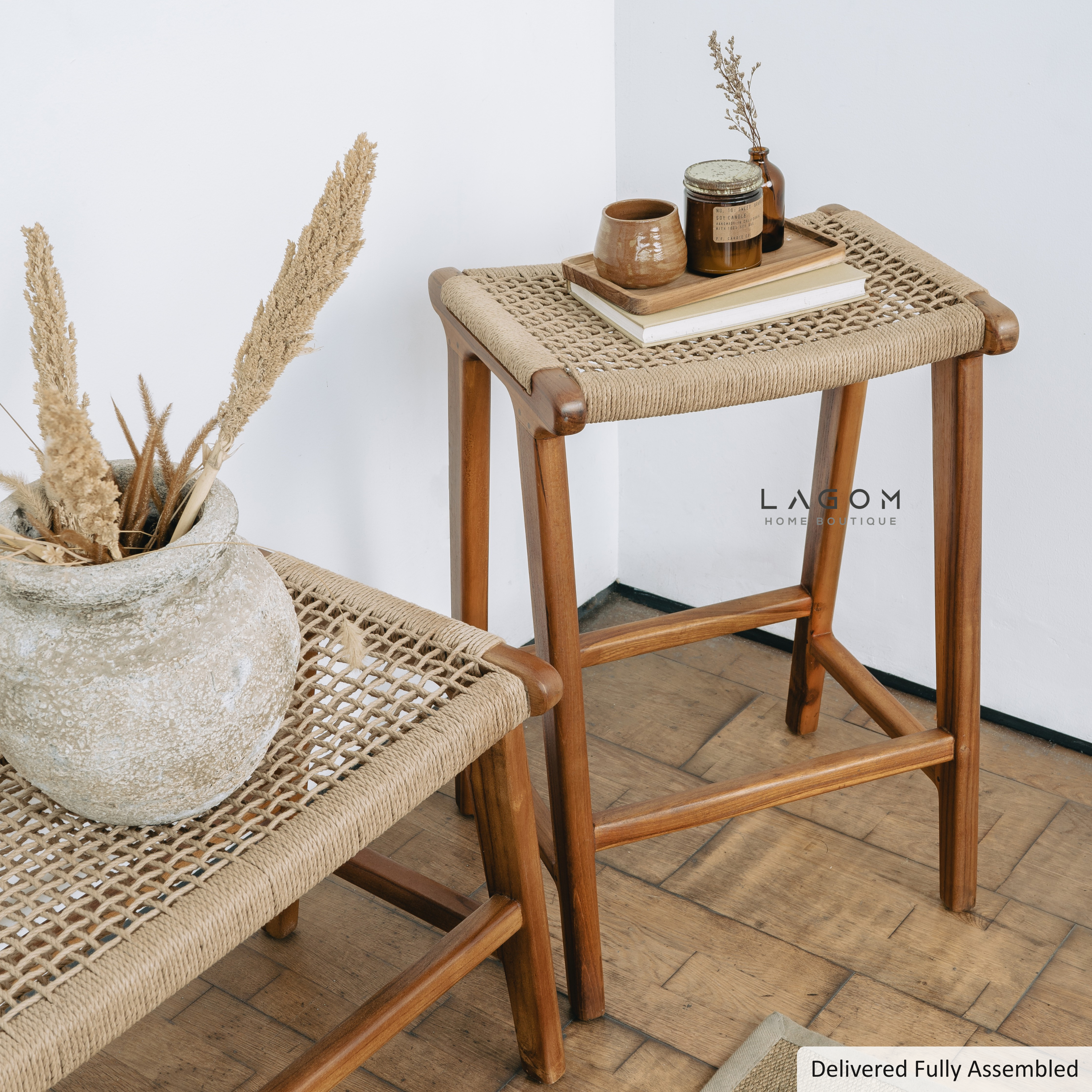 Bar Stool in Teak Wood & Loom
