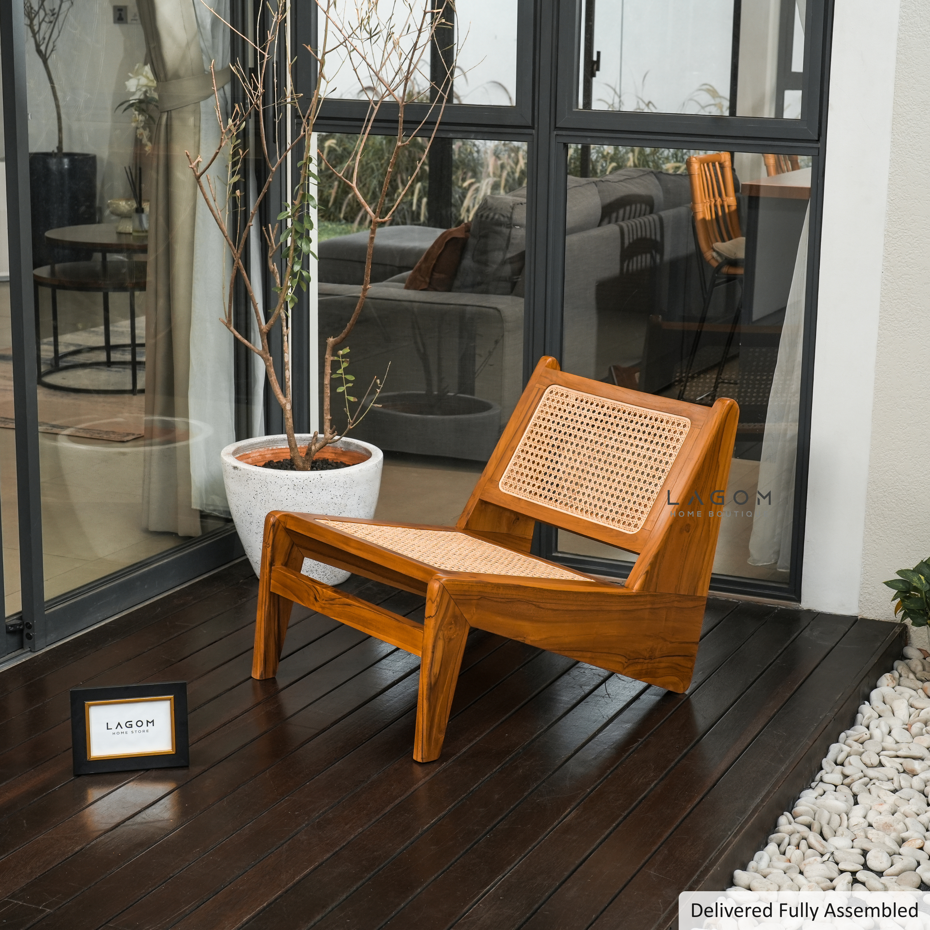 Teak & Rattan Lounge Chair for Indoor & Semi-Outdoor Spaces