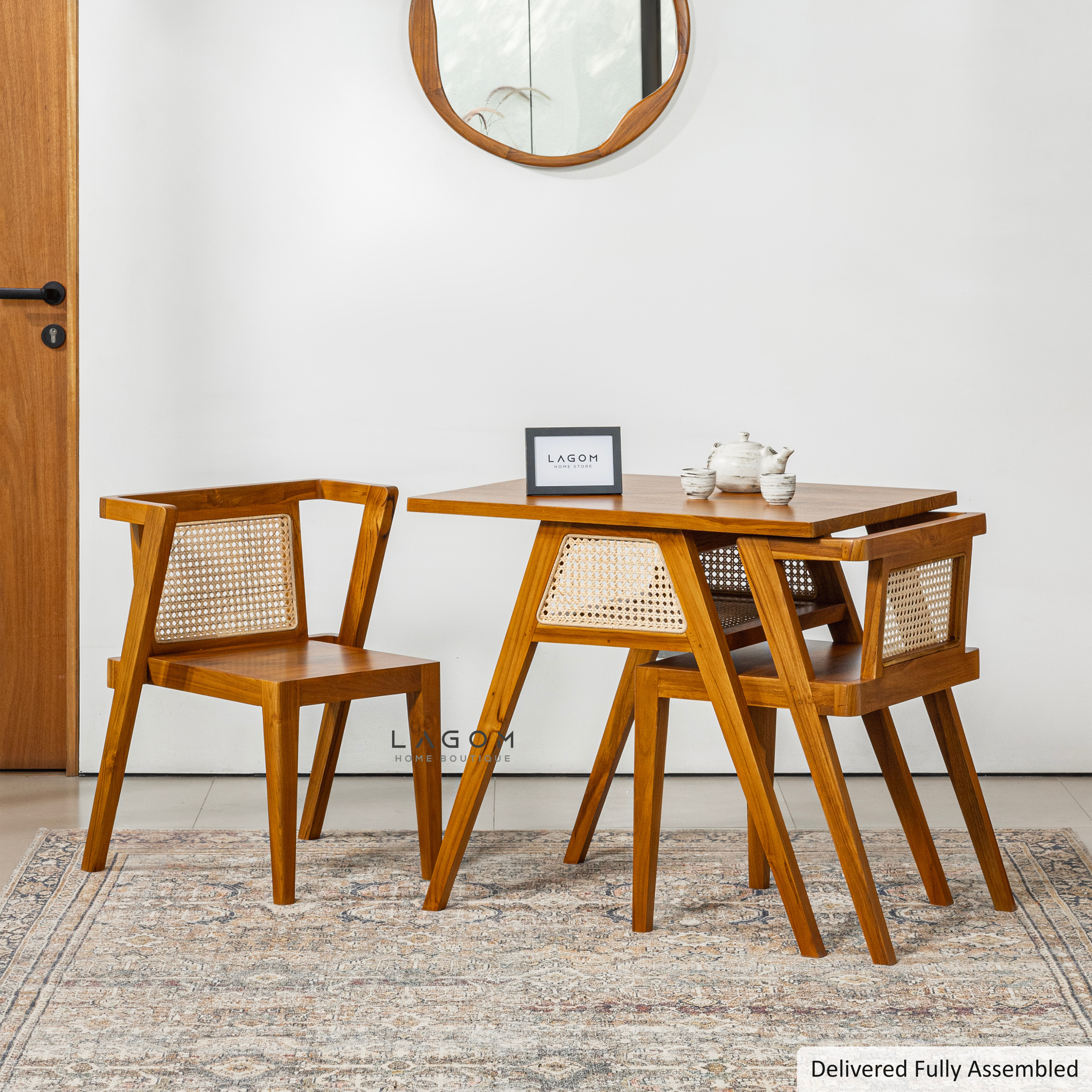 Teak and Rattan Dining Set