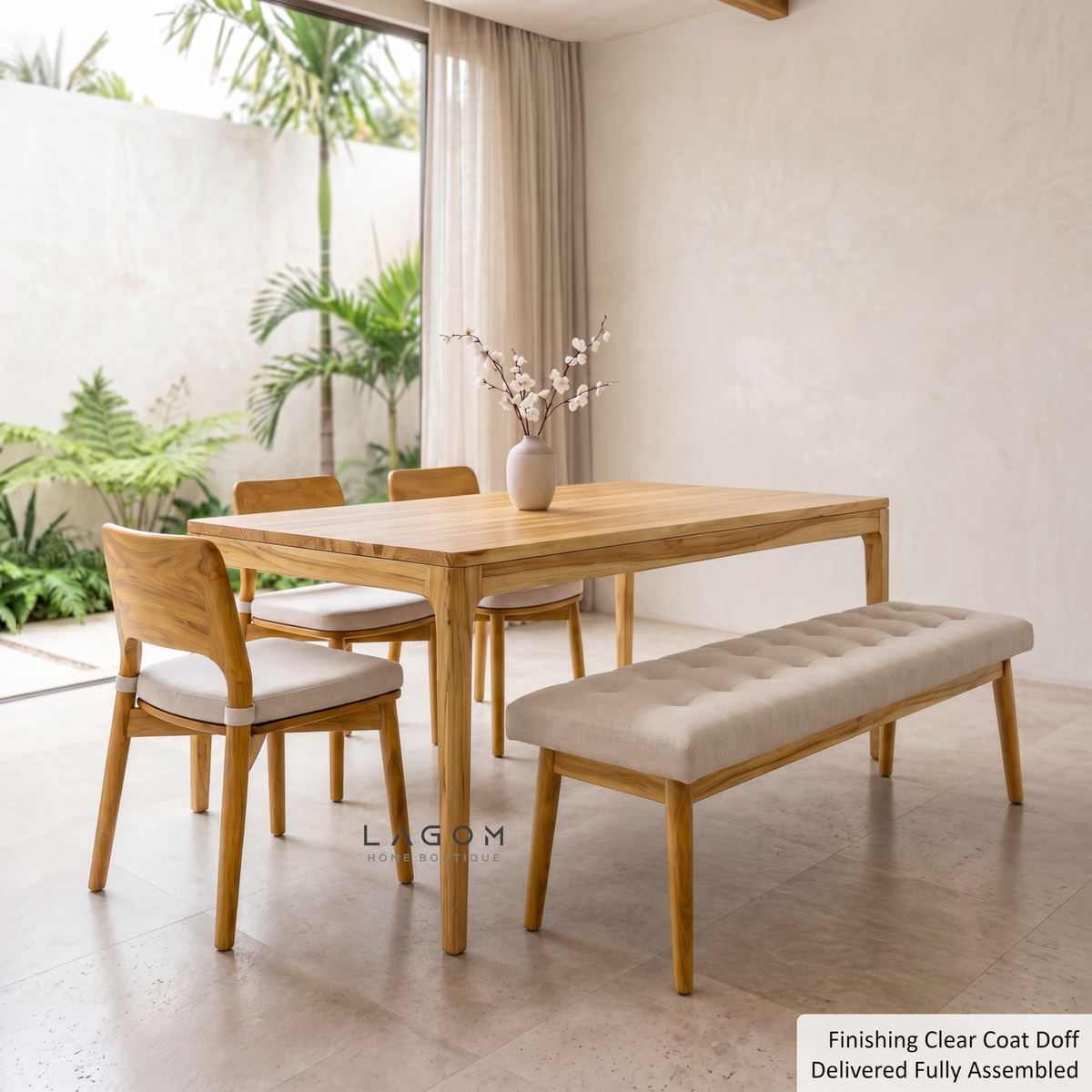 5-Seater Teak Dining Set with Chair and Bench Seating