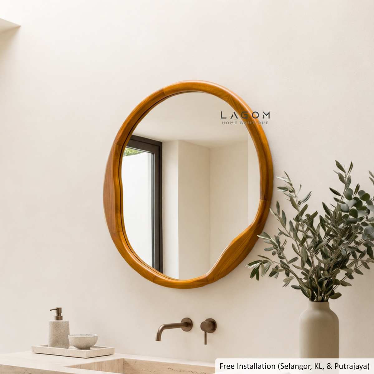 60 cm Round Teak Wall Mirror