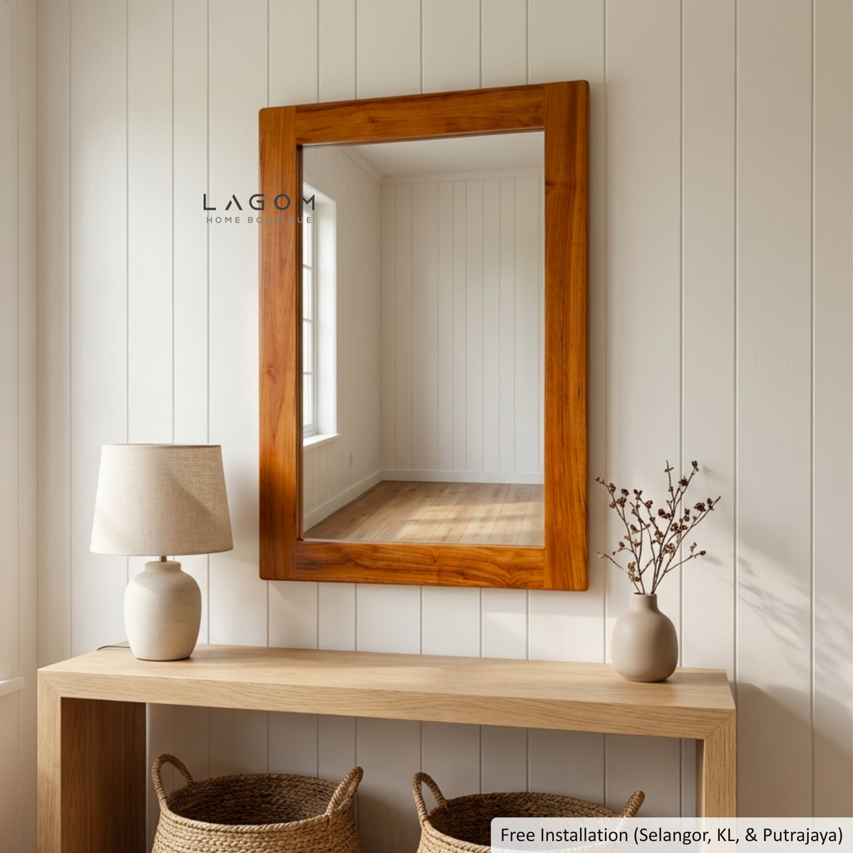 Timeless Rectangular Mirror in Teak Wood