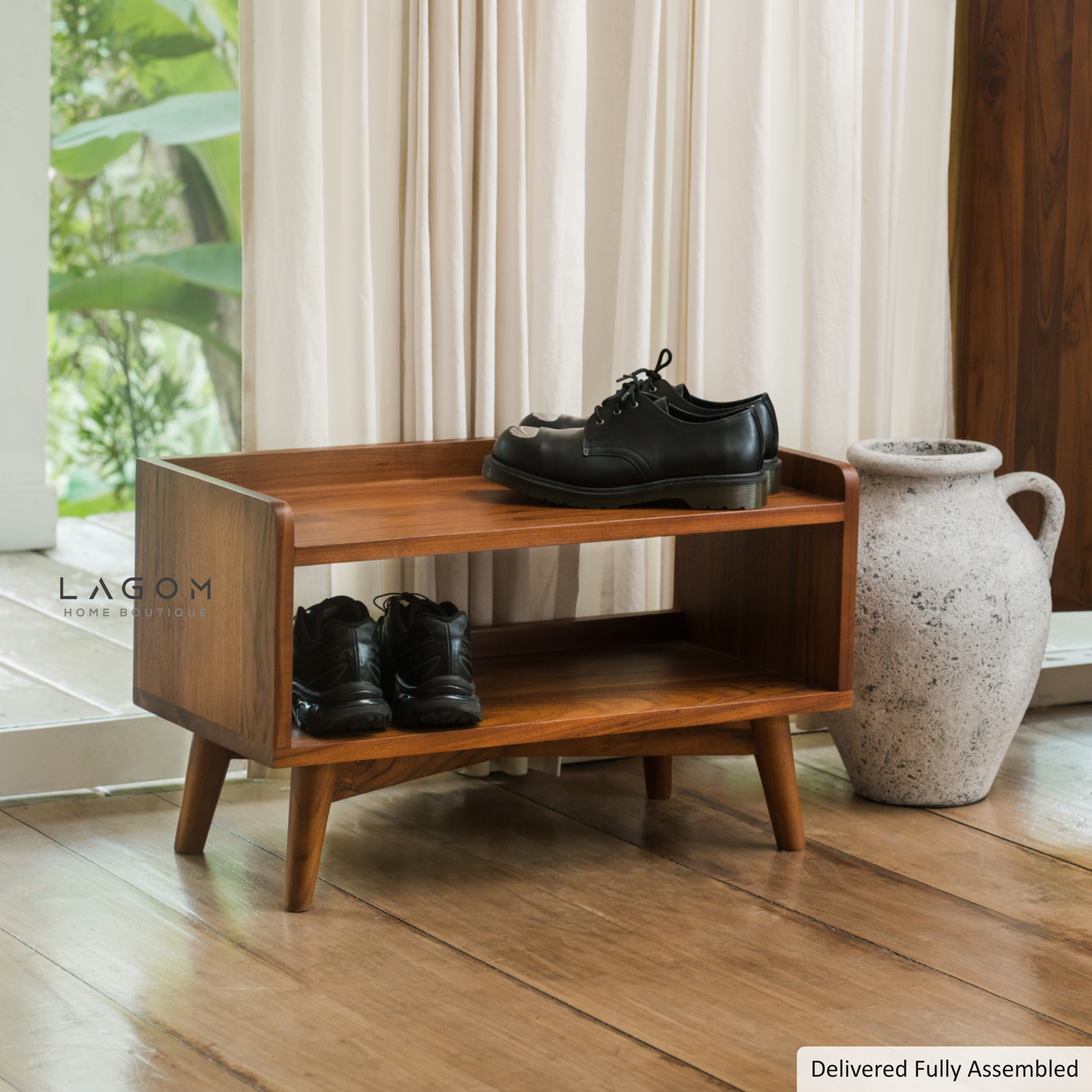 4-Pair Minimalist Teak Shoe Rack